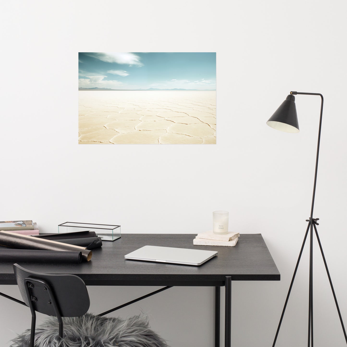 Desert Stillness Salt Flats Photorealism - Digital Artwork Loose Art Print