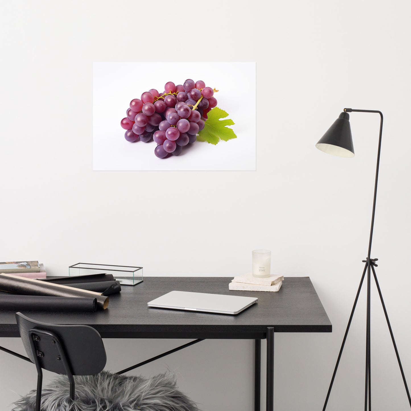 Art with Grapes: Cluster of Delight Purple Grapes on White Photorealism - Digital Artwork Loose Art Print