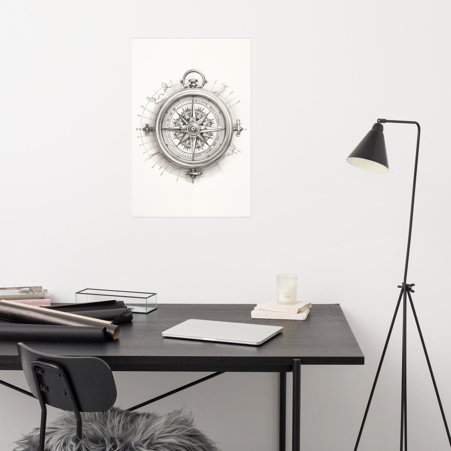 Nautical Compass Wall Art: "Compass Rose" Pencil Sketch Drawing - Digital Artwork Loose Print