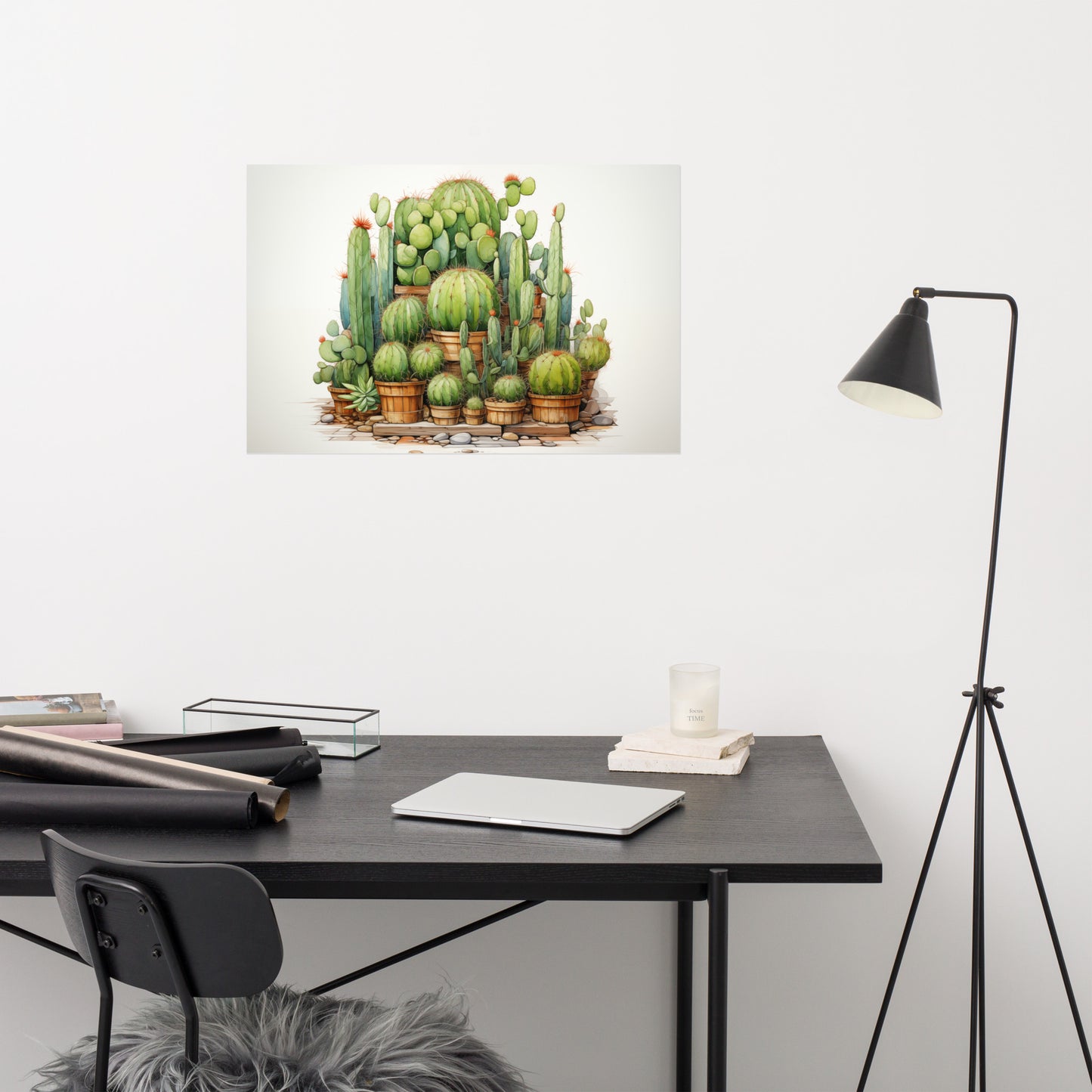 Botanical Painting in Watercolour: Desert Oasis Cactus Illustration Pencil Drawing - Digital Artwork Loose Art Print