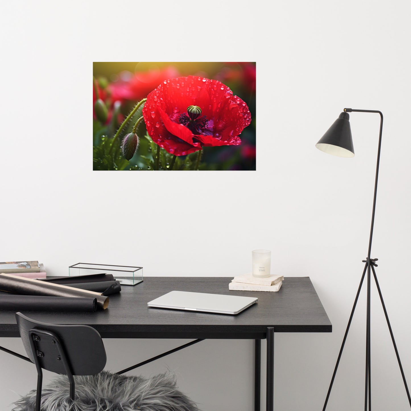 Poster Painting Flowers: Dew-kissed Remembrance Photorealism - Digital Artwork Loose Art Print