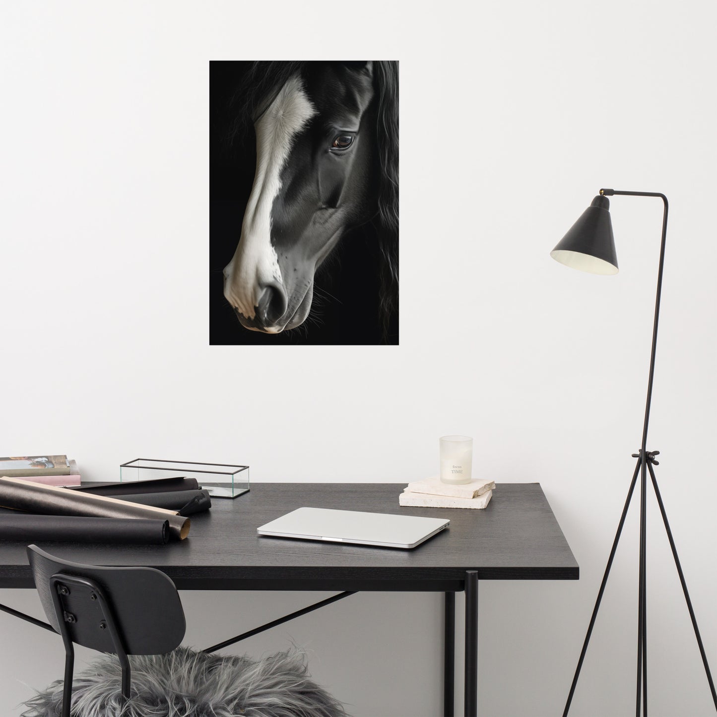 Equestrian Art Prints: Ebony and Ivory Photorealism - Digital Artwork Loose Art Print