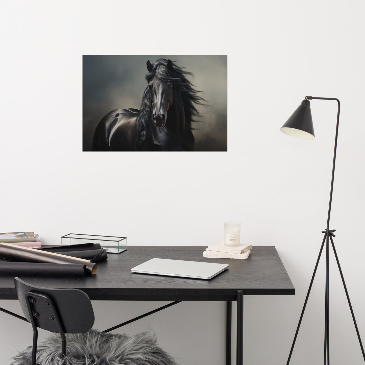 Horse Wall Print: Ebony Elegance Photorealism - Digital Artwork Loose Art Print