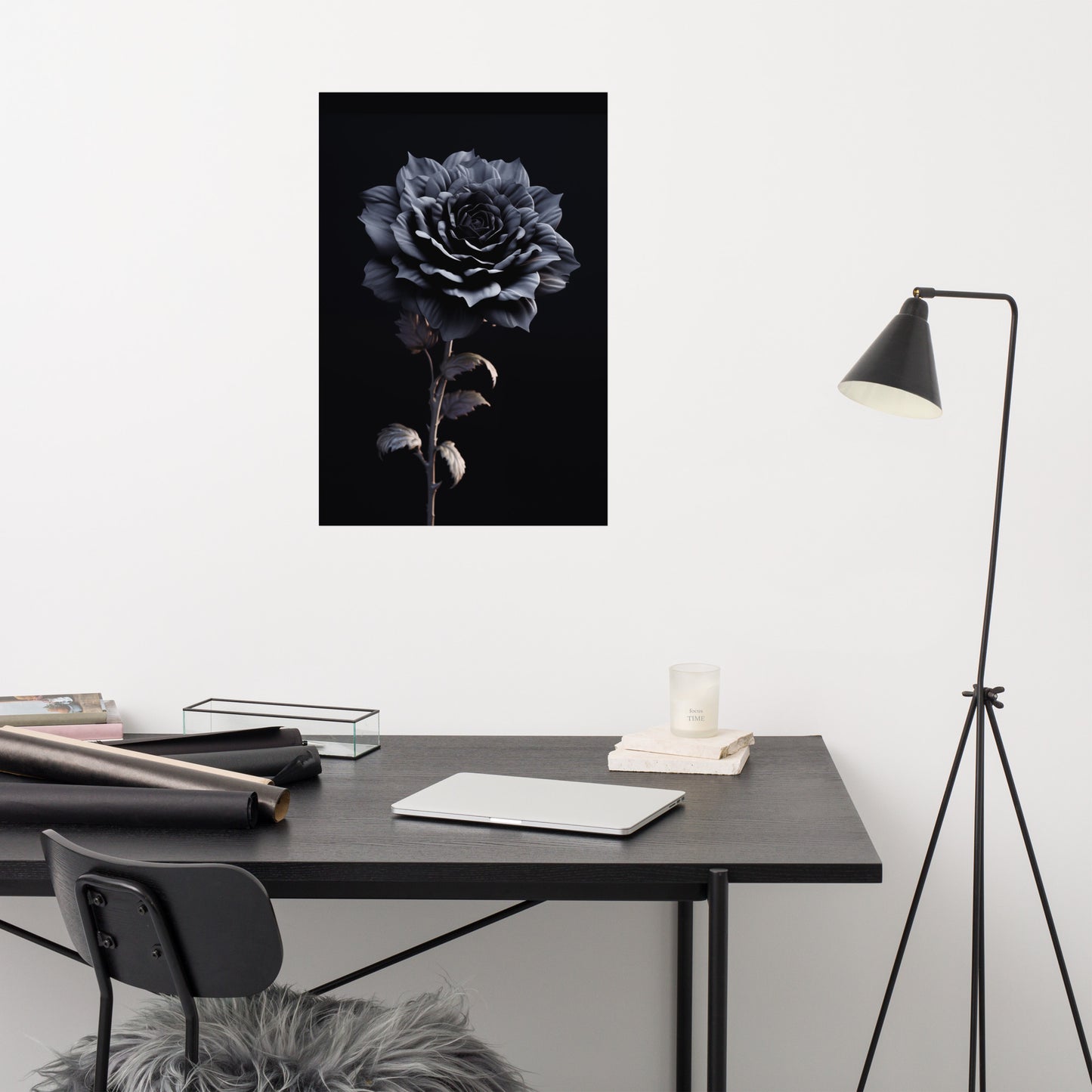 Unique Flower Painting: Ebony Enchantment Rose Black Flowers Photorealism - Digital Artwork Loose Art Print