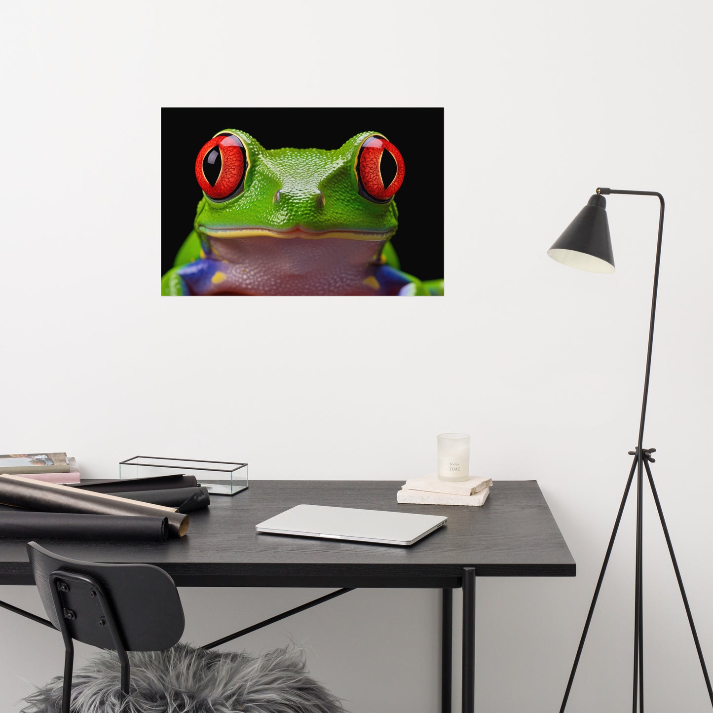 Frog and Toad Wall Art: Emerald Enchantment Red Eyed Tree Frog Close-up Photorealism - Digital Artwork Loose Art Print