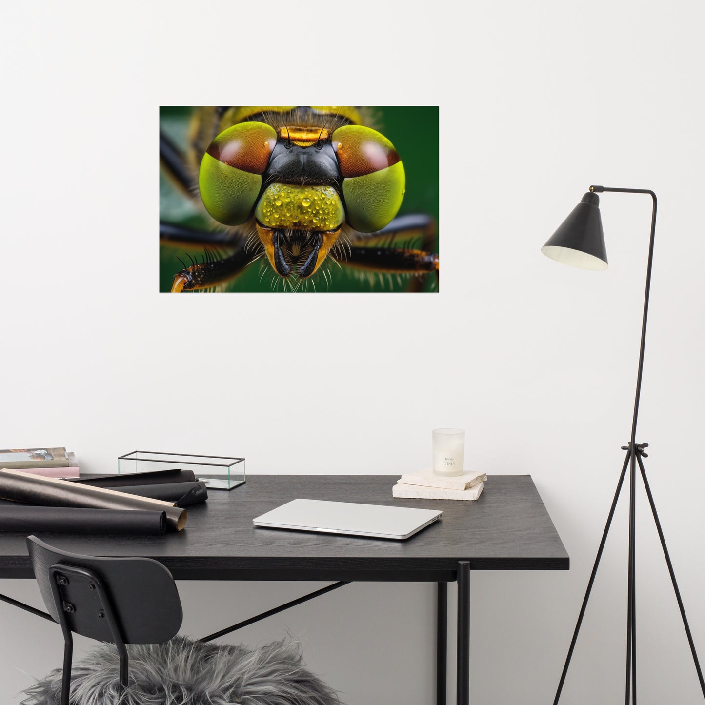 Dragonfly Poster Art: Emerald Vision Photorealism - Digital Artwork Loose Art Print