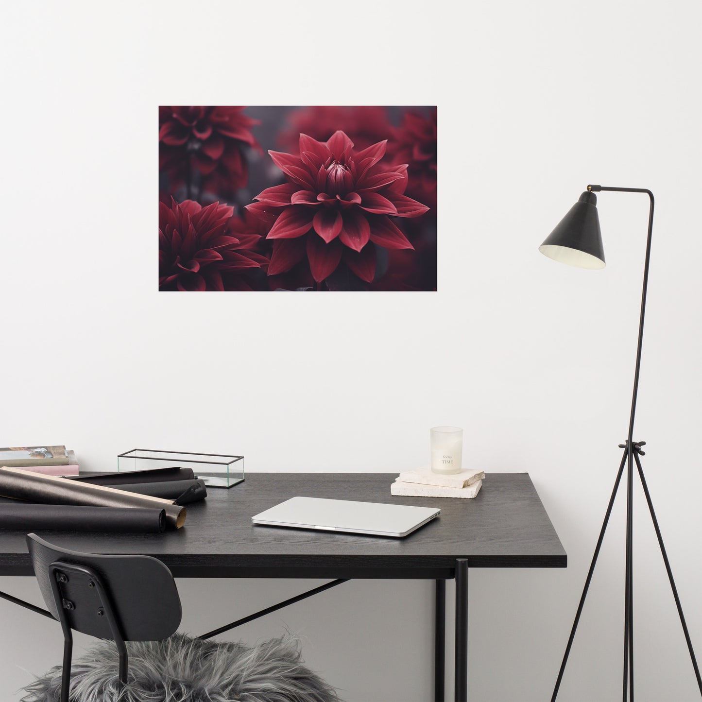 Burgundy Floral Wall Art: Enchanted Dahlia Photorealism - Digital Artwork Loose Print