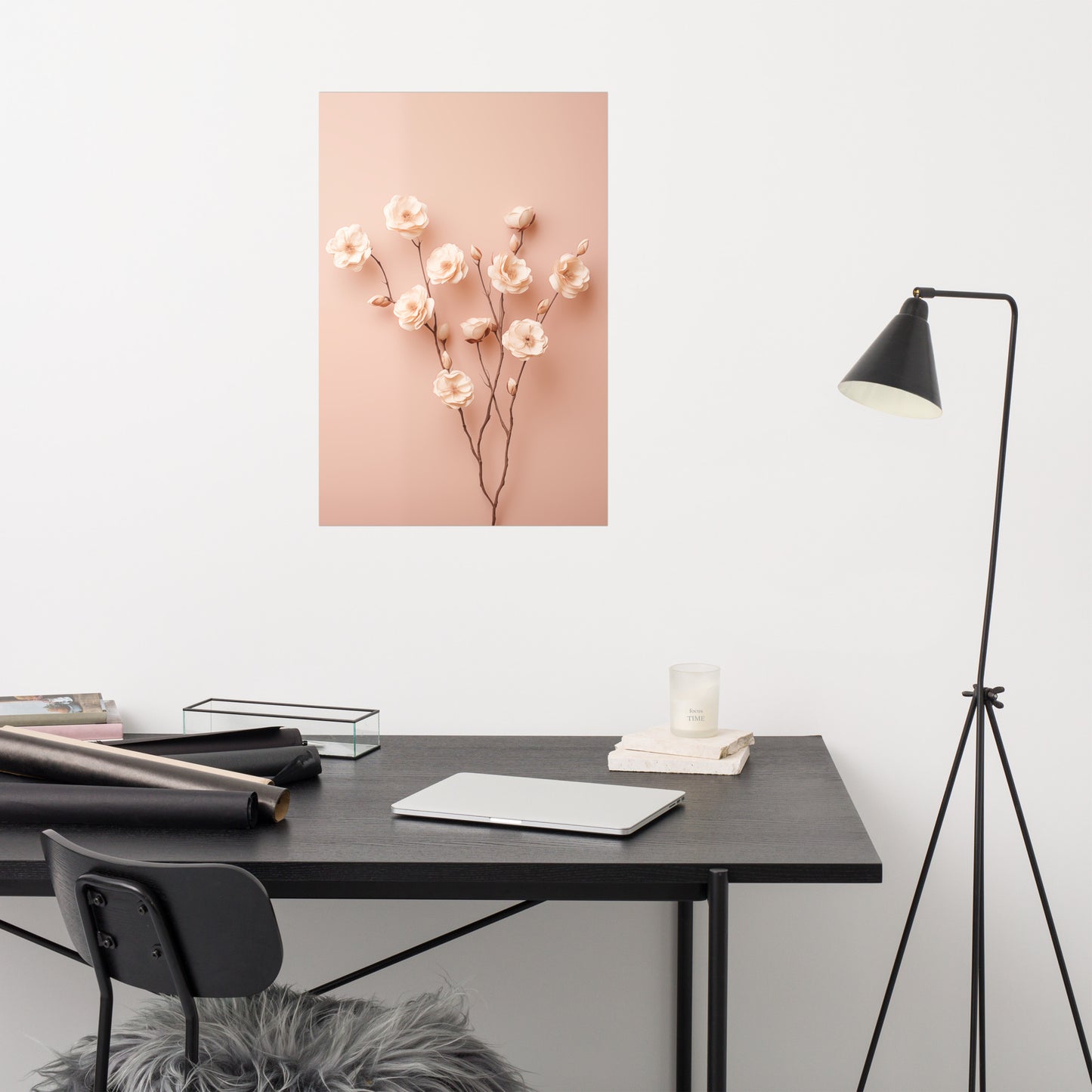 Cream Floral Wall Art: Ephemeral Elegance Minimal Photorealism - Digital Artwork Loose Art Print