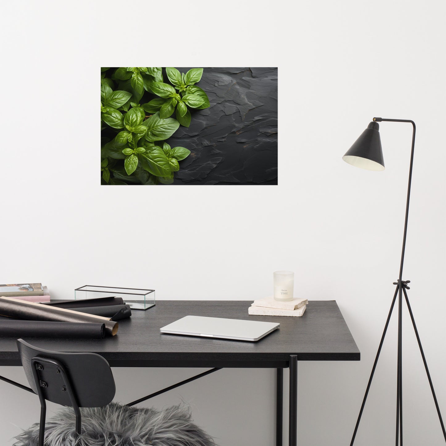 Herb and Art: Essence of Basil Photorealism - Digital Artwork Loose Art Print