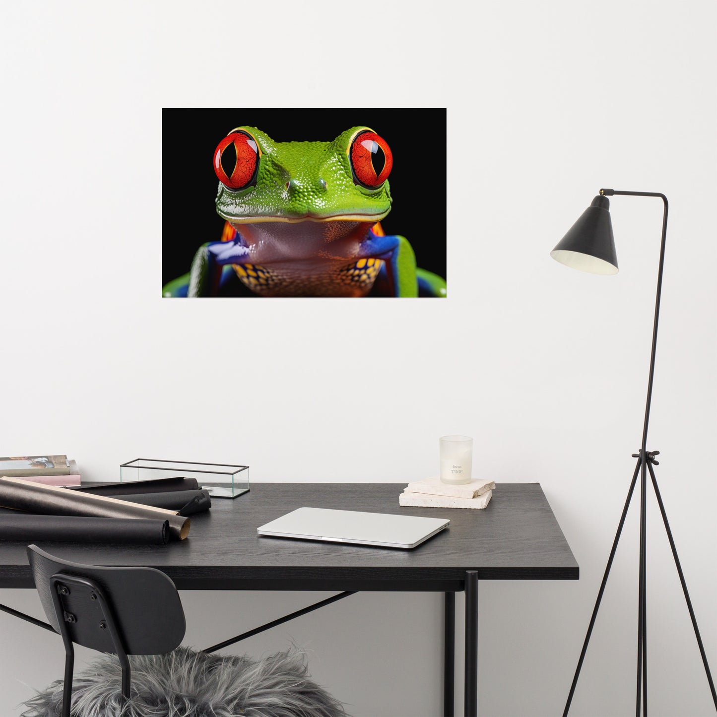 Colorful Frog Art: Eyes of the Jungle Close-up Photorealism - Digital Artwork Loose Print