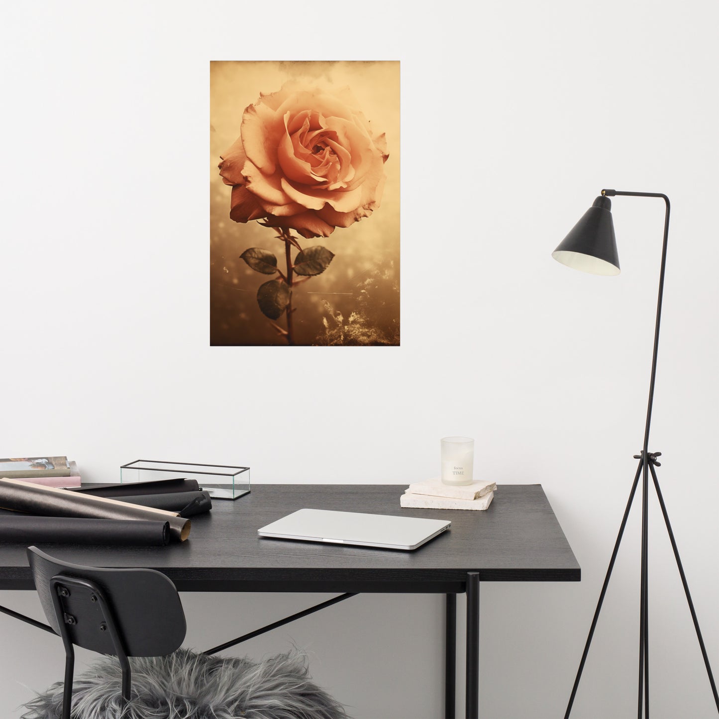 Modern Flower Painting: Faded Elegance Rose Vintage Retro Subdued Photorealism - Digital Artwork Loose Art Print