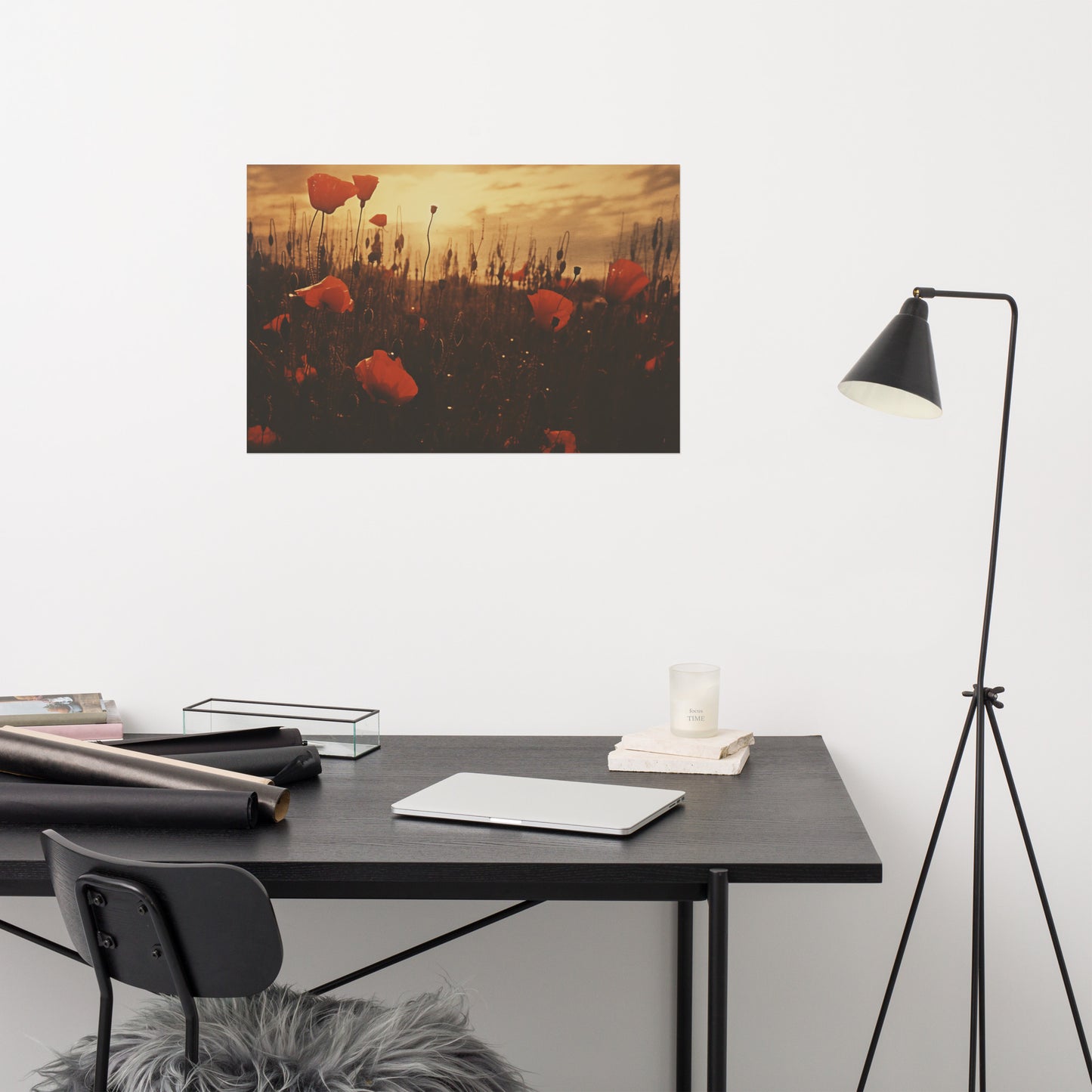 Field of Memories Poppy Field Retro Subdued Photorealism - Digital Artwork Loose Art Print