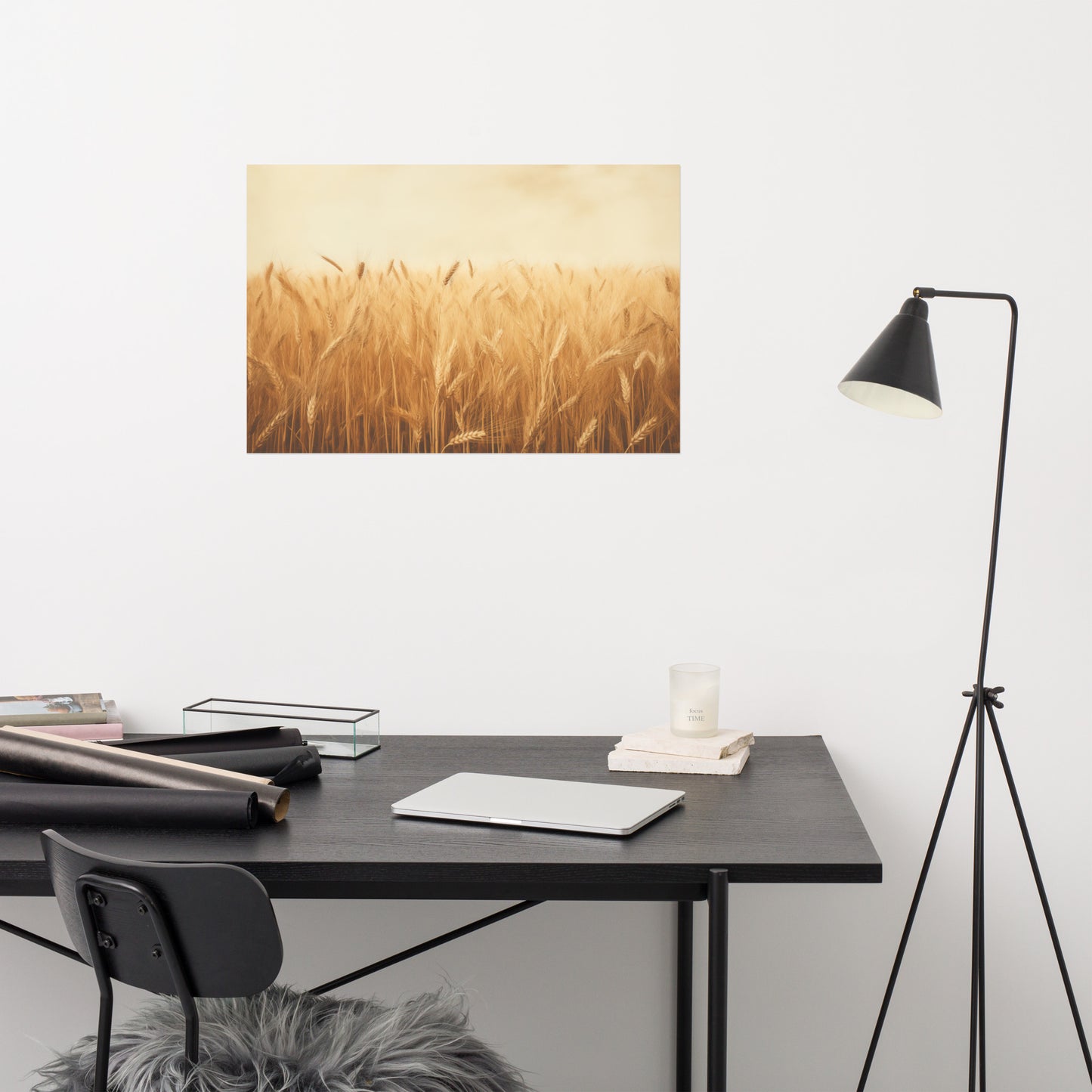 Fields of Gold Minimal Botanical Rustic Subdued Wheat Crops Photorealism - Digital Artwork Loose Art Print