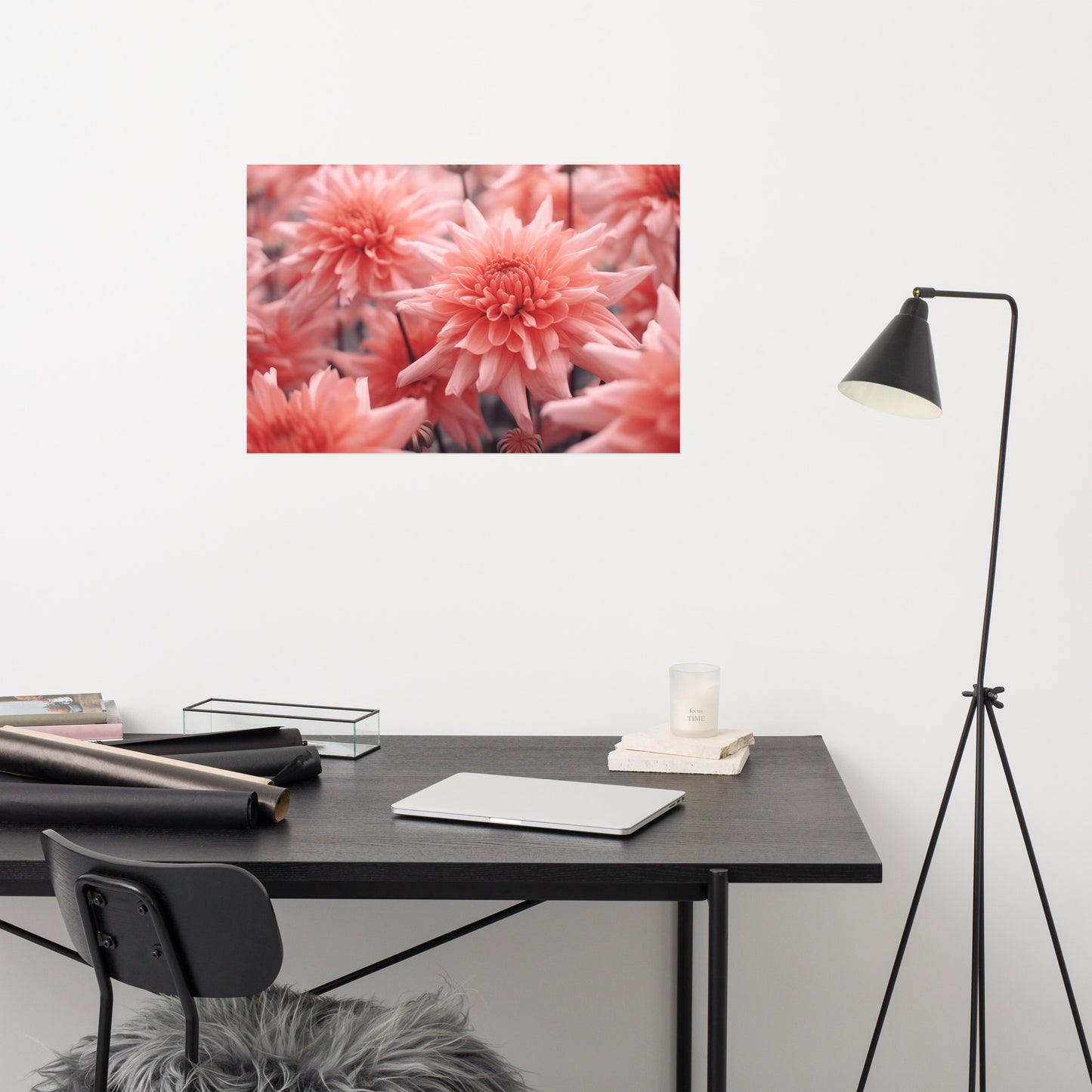 Fire on the Horizon - Dahlia Coral Flowers Photorealism - Digital Artwork Loose Art Print