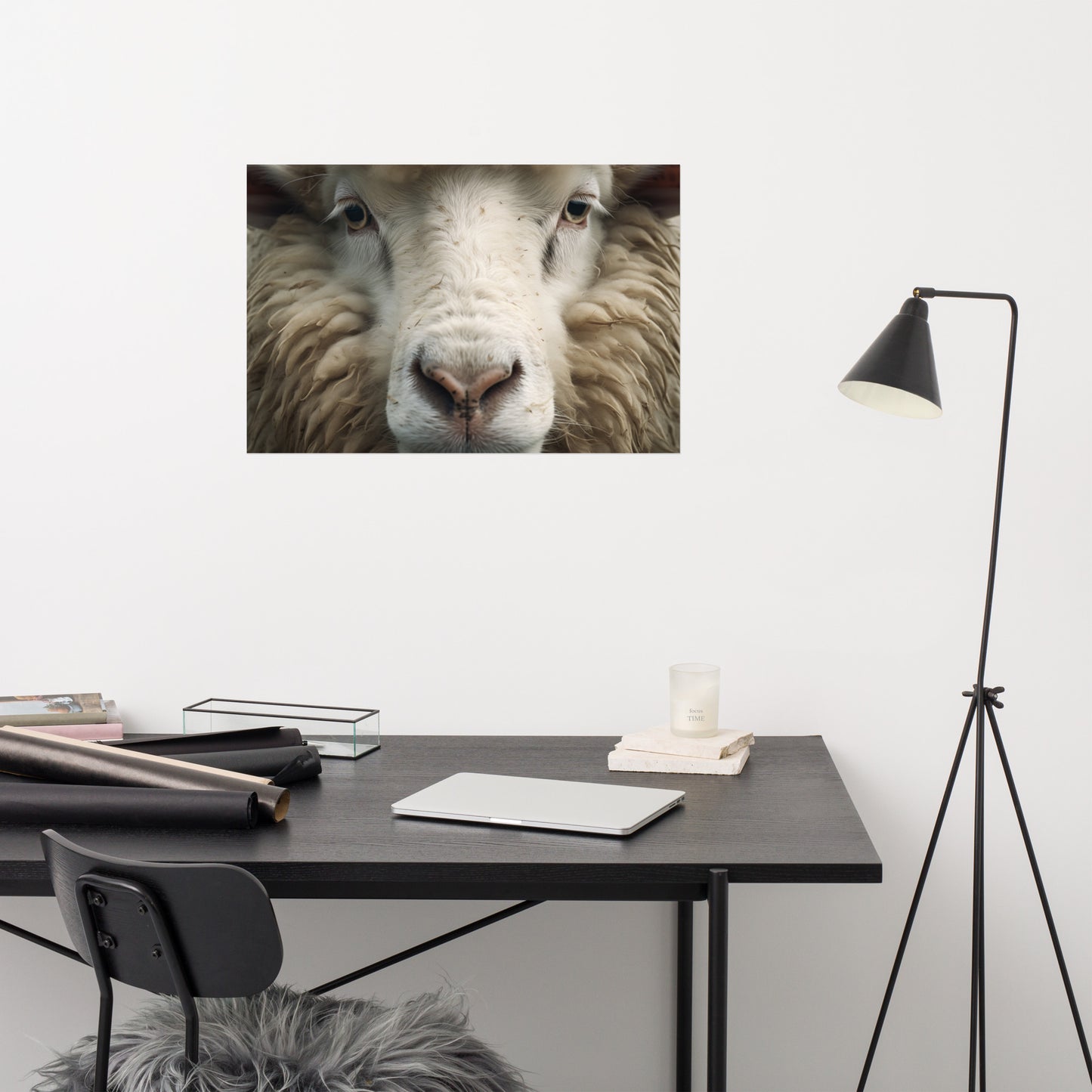 Fleece Face Sheep Portrait Photorealism - Digital Artwork Loose Art Print