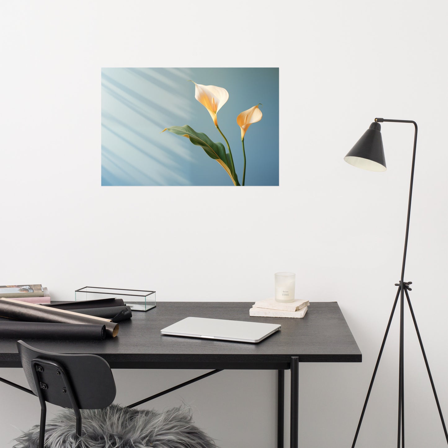 Floral Serenity Calla Lily Minimal Photorealism - Digital Artwork Loose Art Print