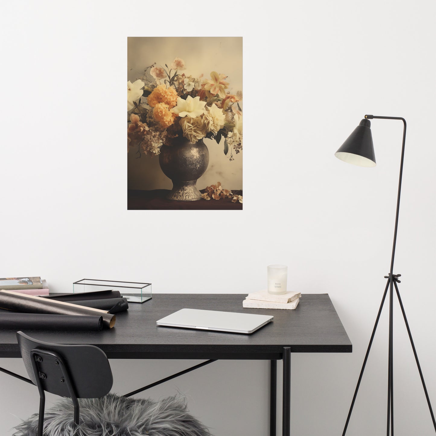 Floral Symphony Bouquet Retro Subdued Photorealism - Digital Artwork Loose Art Print