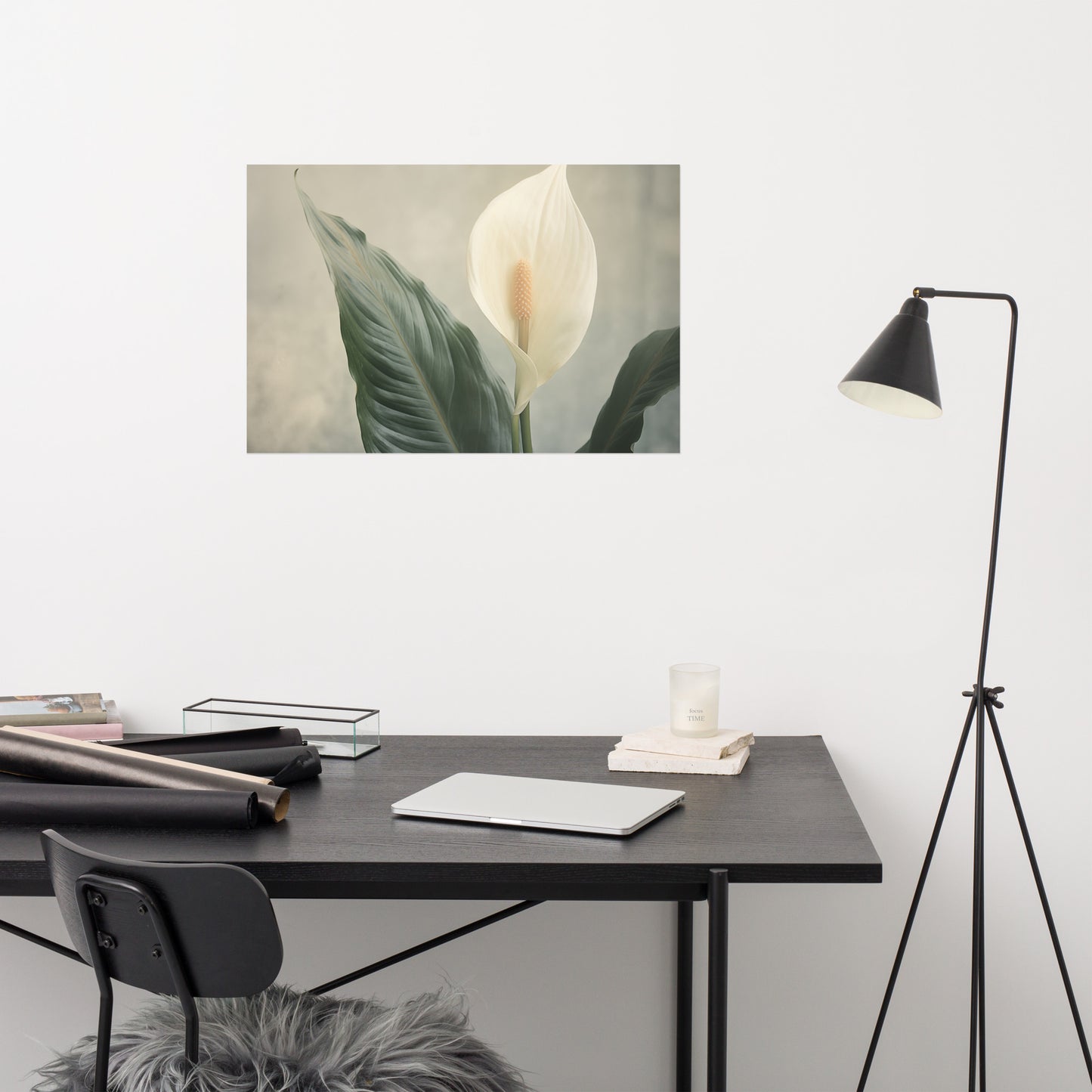 Floral Tranquility Peace Lily Retro Subdued Photorealism - Digital Artwork Loose Art Print