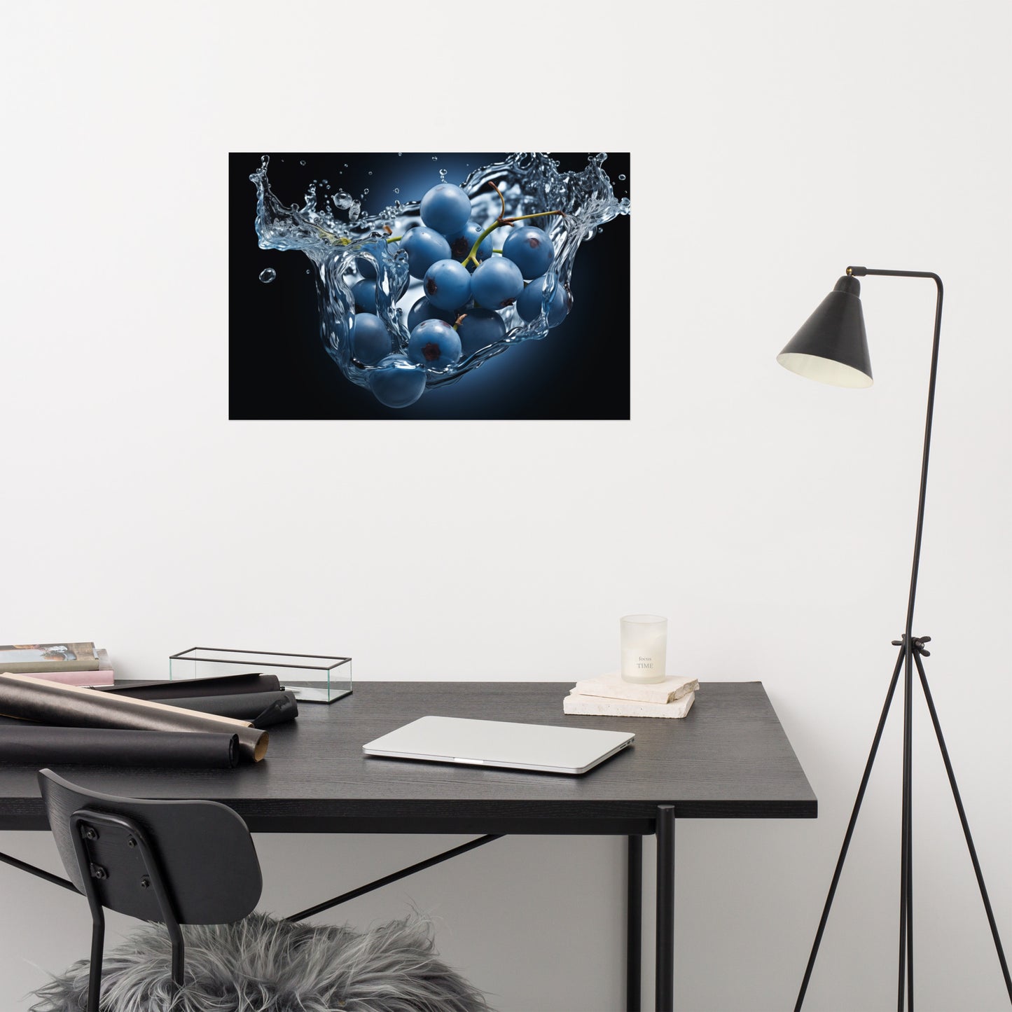 Freshness Unleashed Blueberries in Water Photorealism - Digital Artwork Loose Art Print