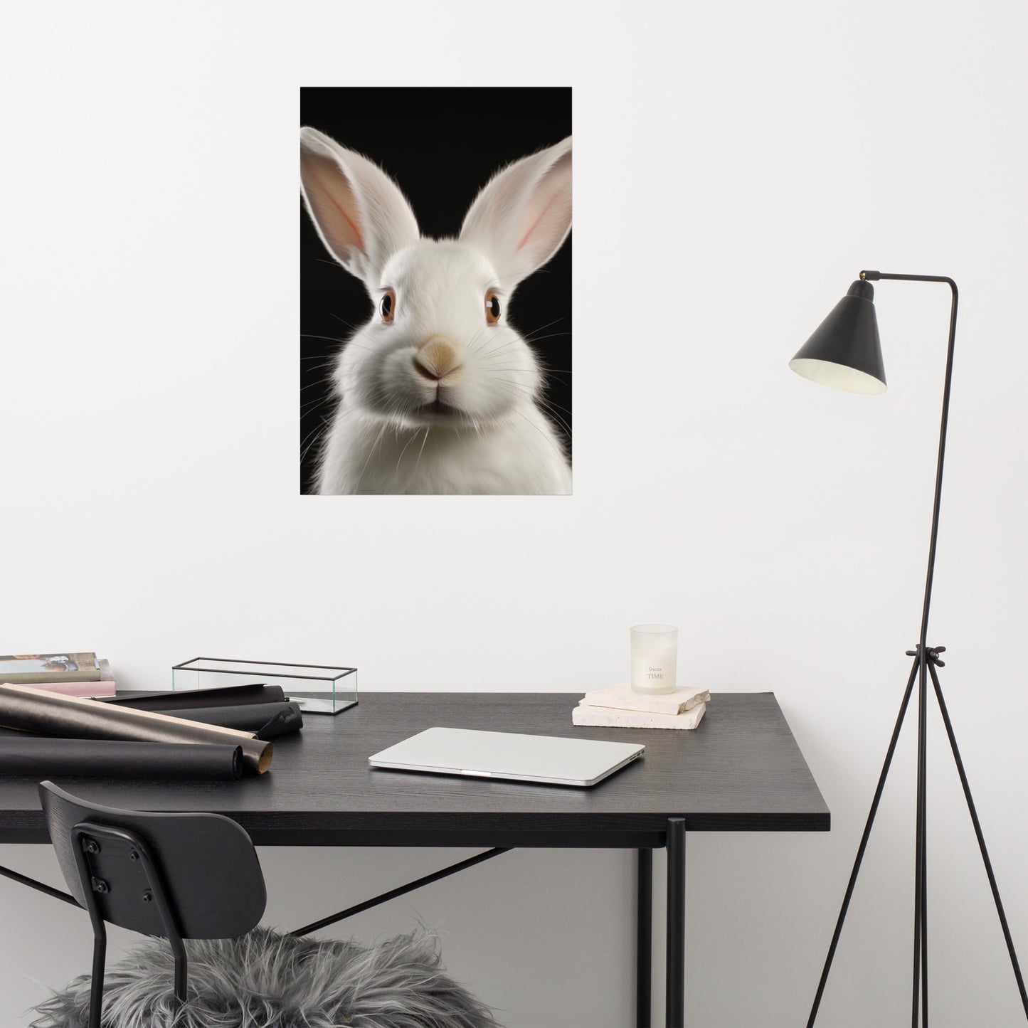 Gentle Gaze Rabbit Portrait Photorealism - Digital Artwork Loose Art Print