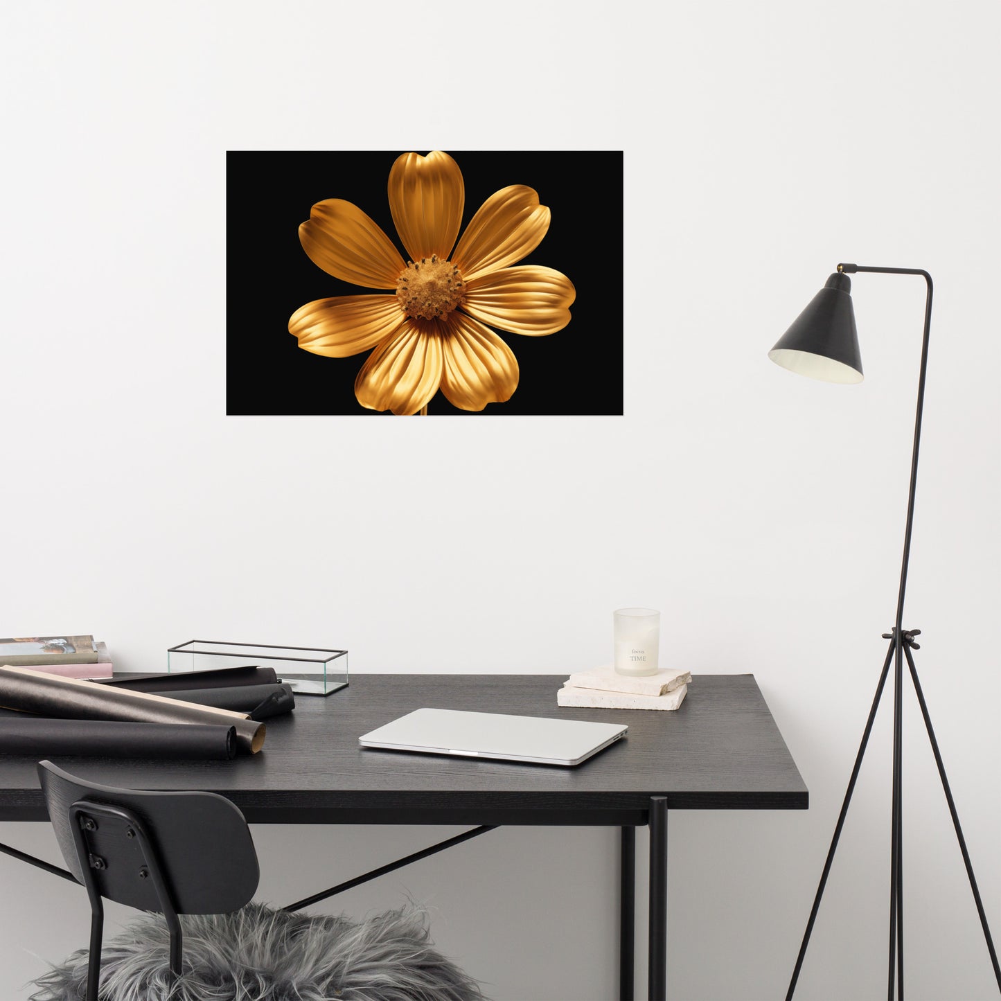 Golden Bloom Floral Gold Color Photorealism - Digital Artwork Loose Art Print