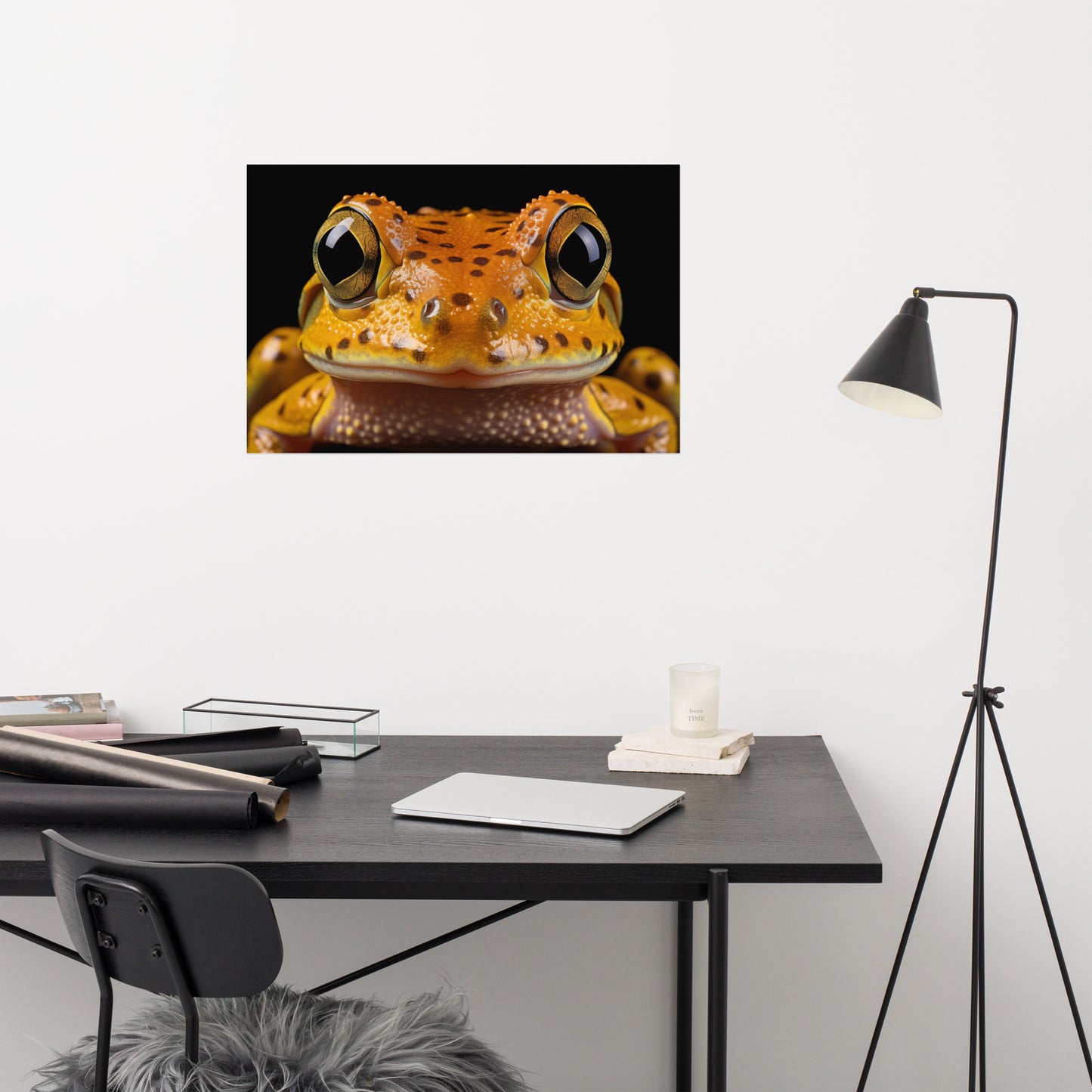 Golden Gaze Neobatrachia Frog Close-up Photorealism - Digital Artwork Loose Art Print