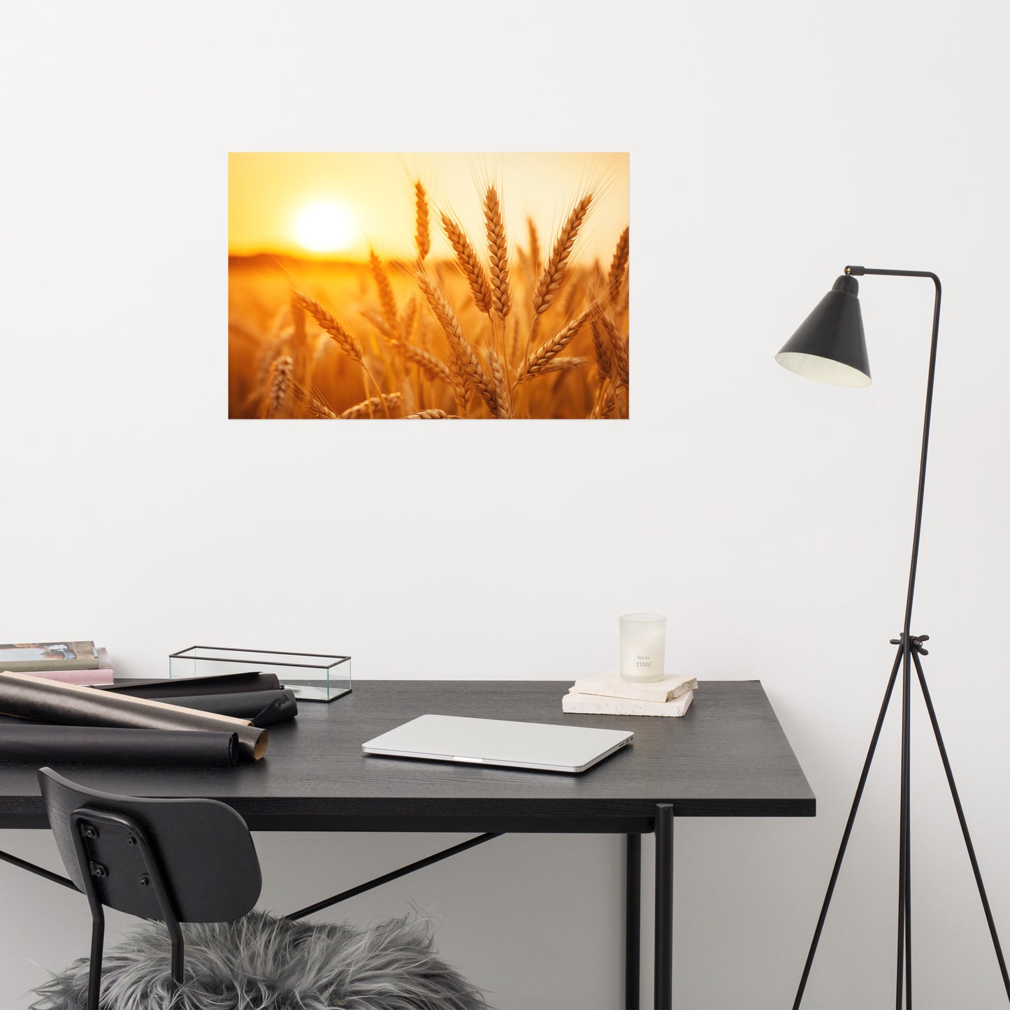 Golden Hour Harvest Minimal Botanical  Rustic Subdued Wheat Crops Photorealism - Digital Artwork Loose Art Print