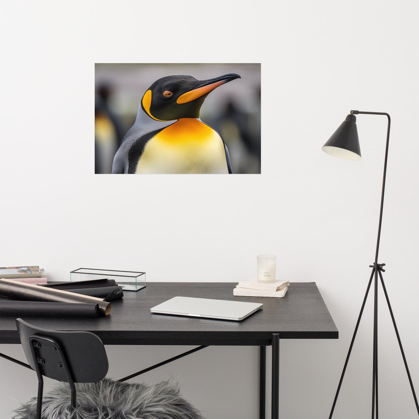 Golden Majesty Penguins Photorealism - Digital Artwork Loose Art Print