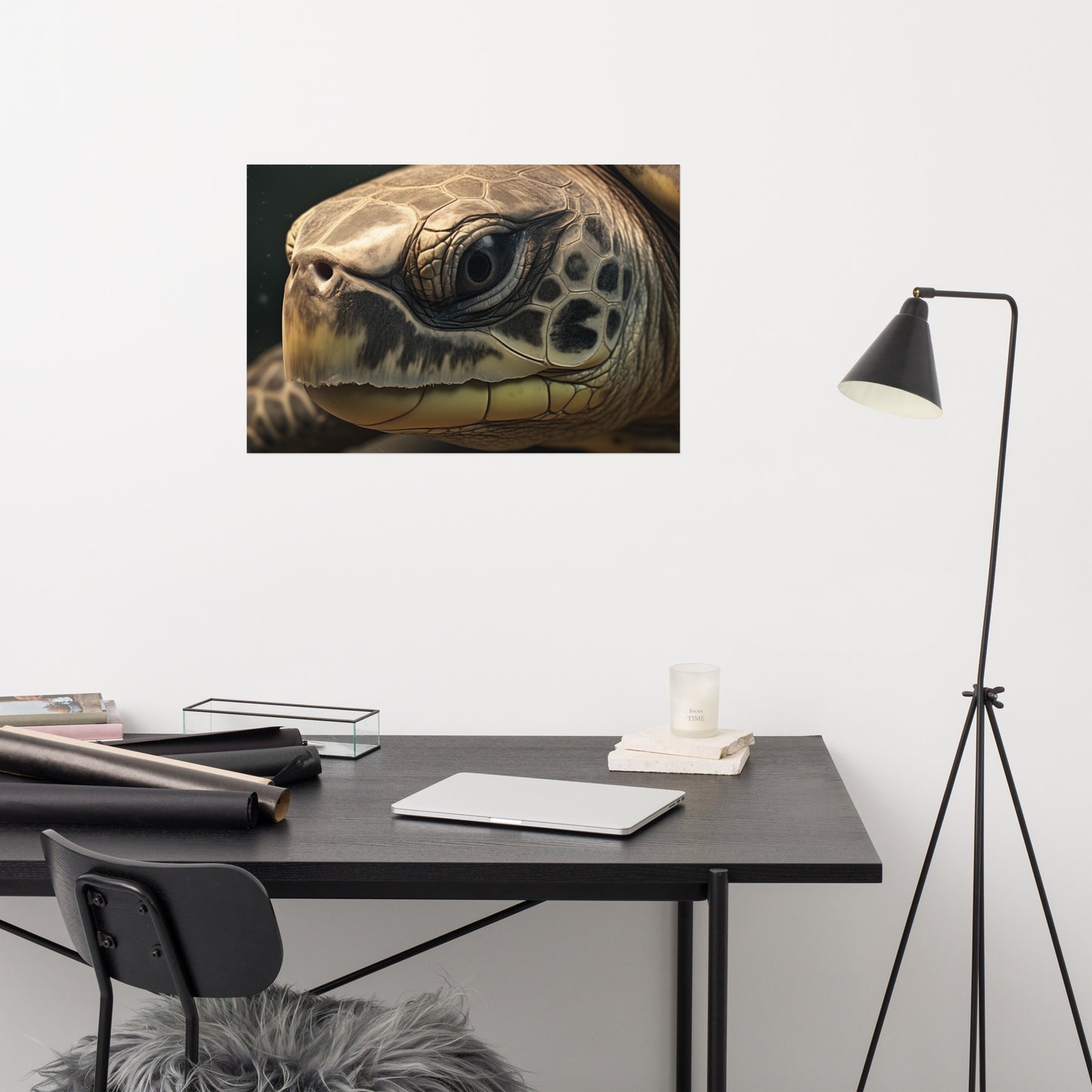 Guardian of the Deep Olive Ridley Turtle Close-up Photorealism - Digital Artwork Loose Art Print