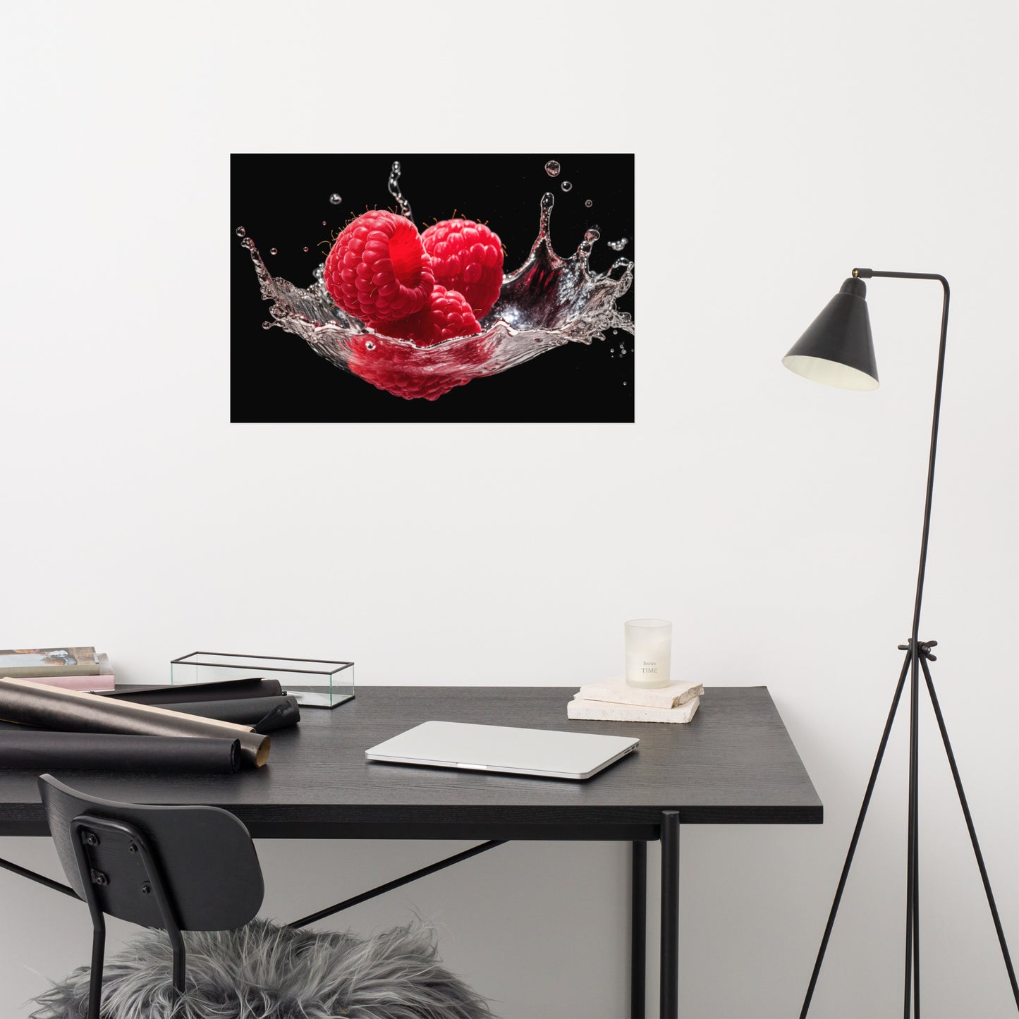 Hydration Sensation Raspberries in Water Photorealism - Digital Artwork Loose Art Print