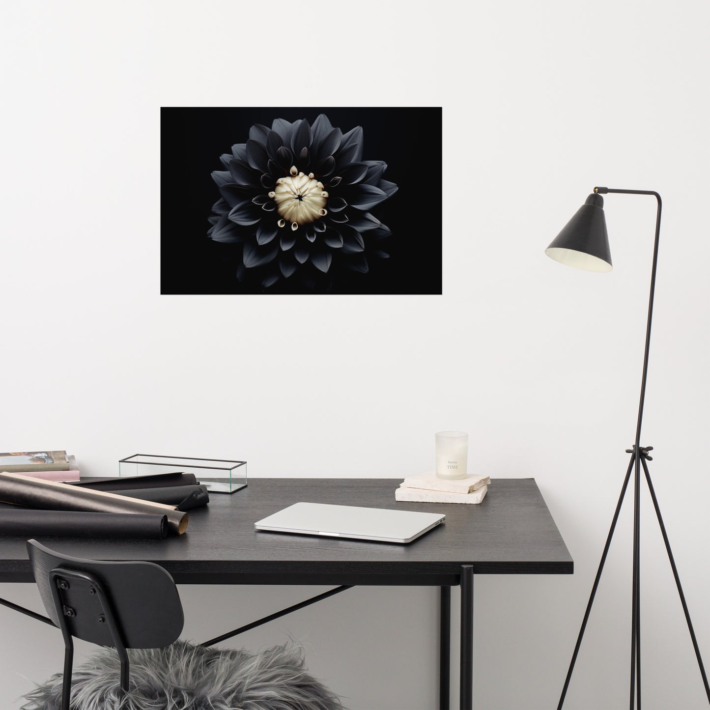 Ink Petals Black Flowers Photorealism - Digital Artwork Loose Art Print