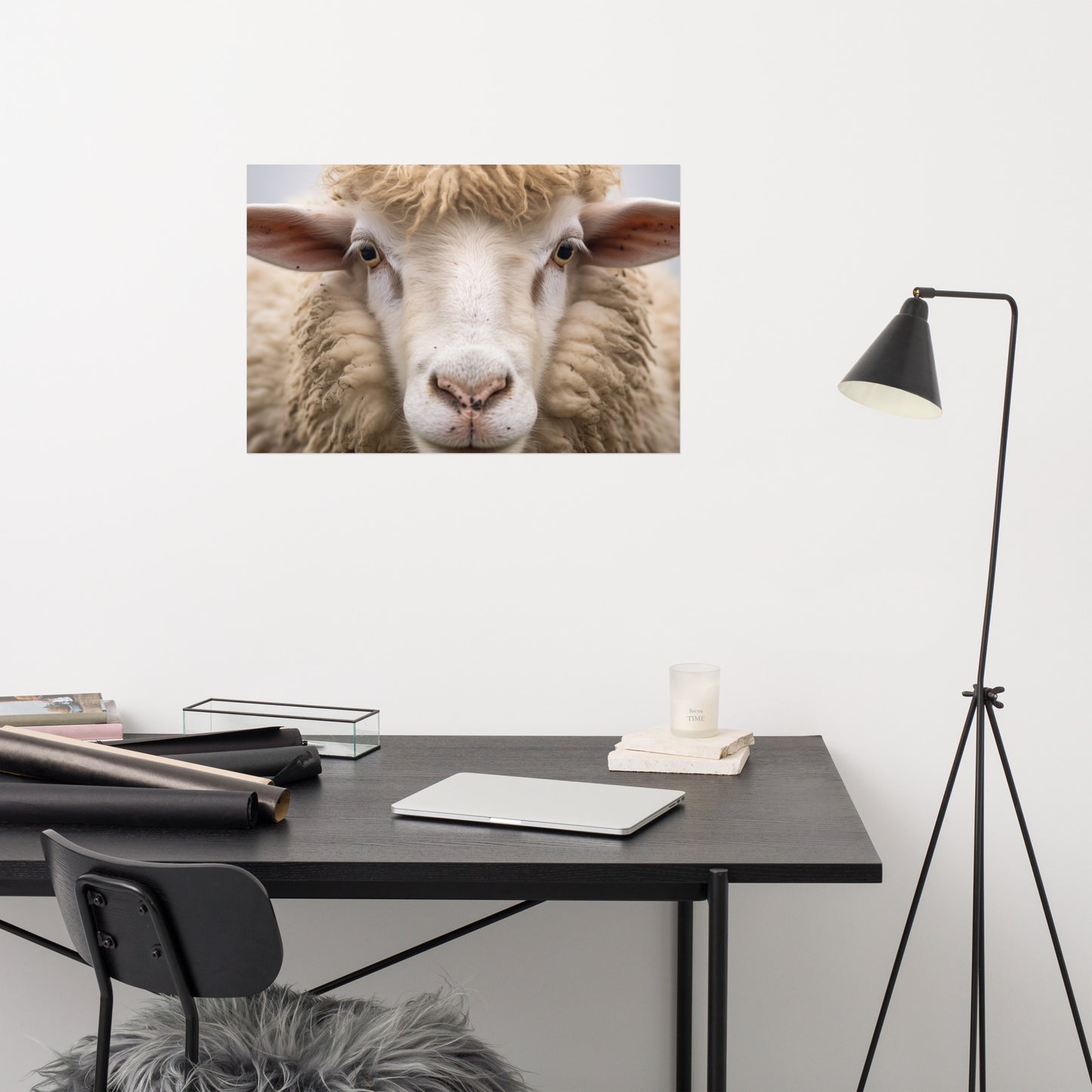 Innocent Eyes Sheep Portrait Photorealism - Digital Artwork Loose Art Print