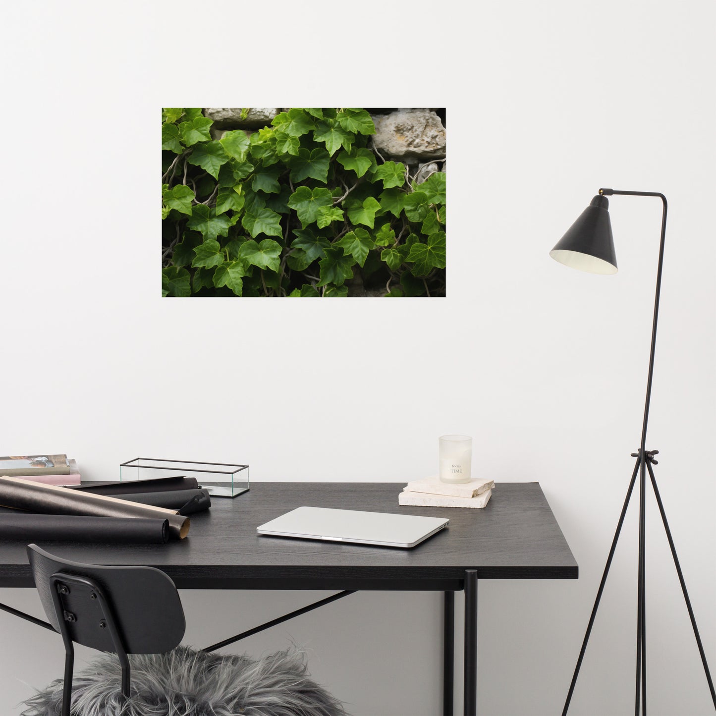 Ivy on Stone Wall Photorealism - Digital Artwork Loose Art Print