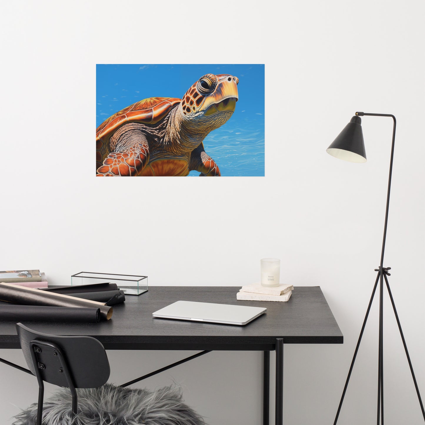 Journey Through the Blue Sea Turtle Coastal Photorealism - Digital Artwork Loose Art Print