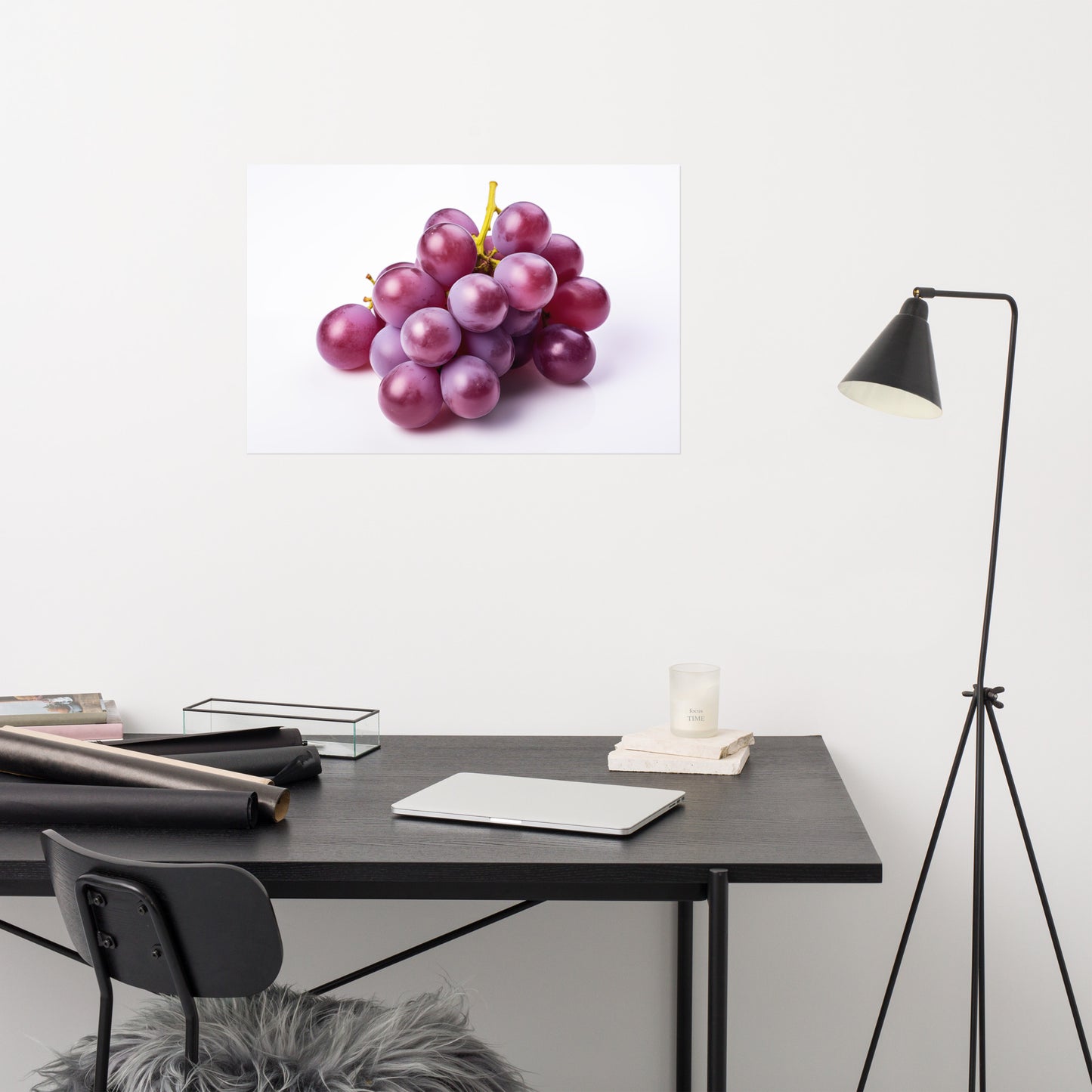 Juicy Jewels Purple Grapes on White photorealism - Digital Artwork Loose Art Print