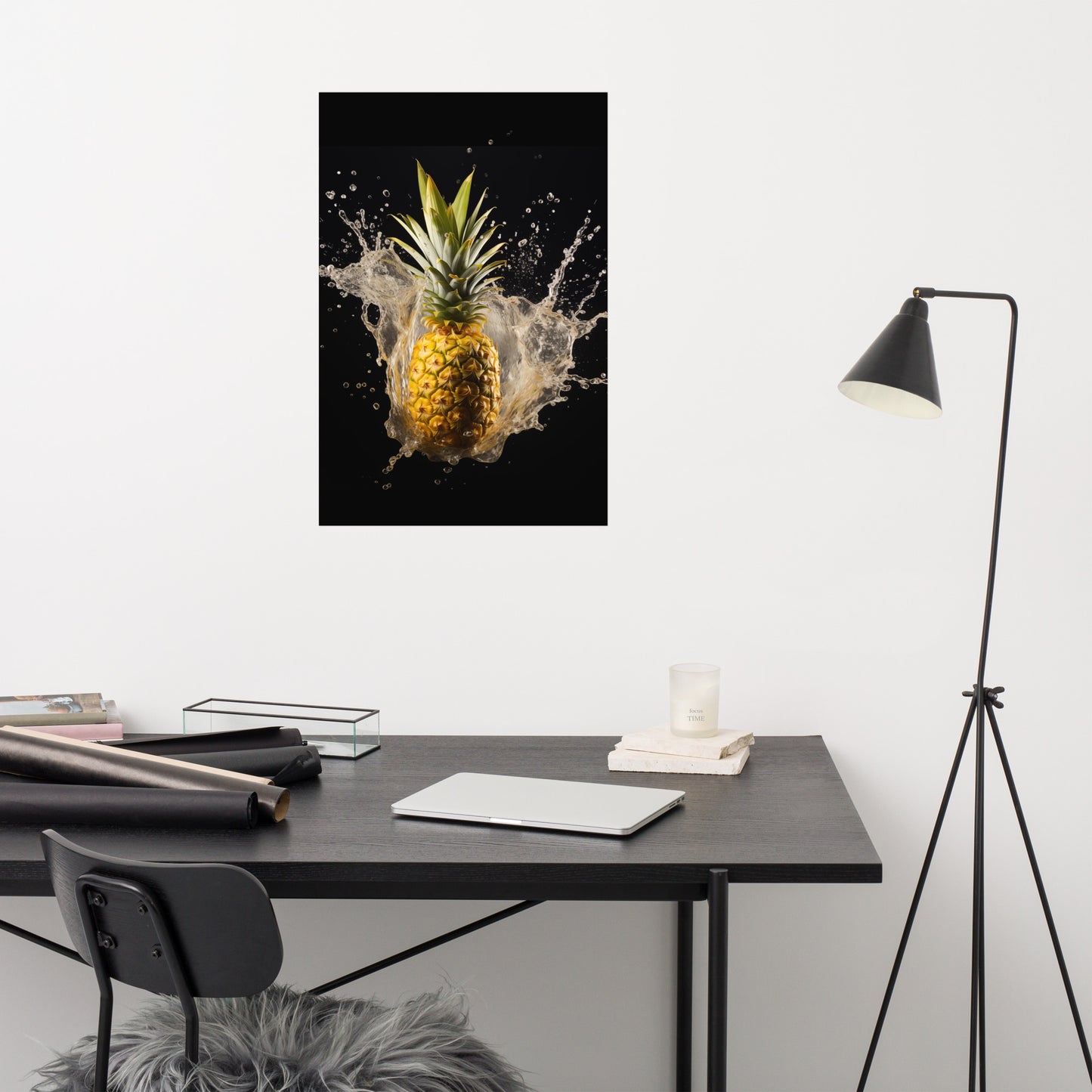 Juicy Joy Pineapple in Water Photorealism - Digital Artwork Loose Art Print