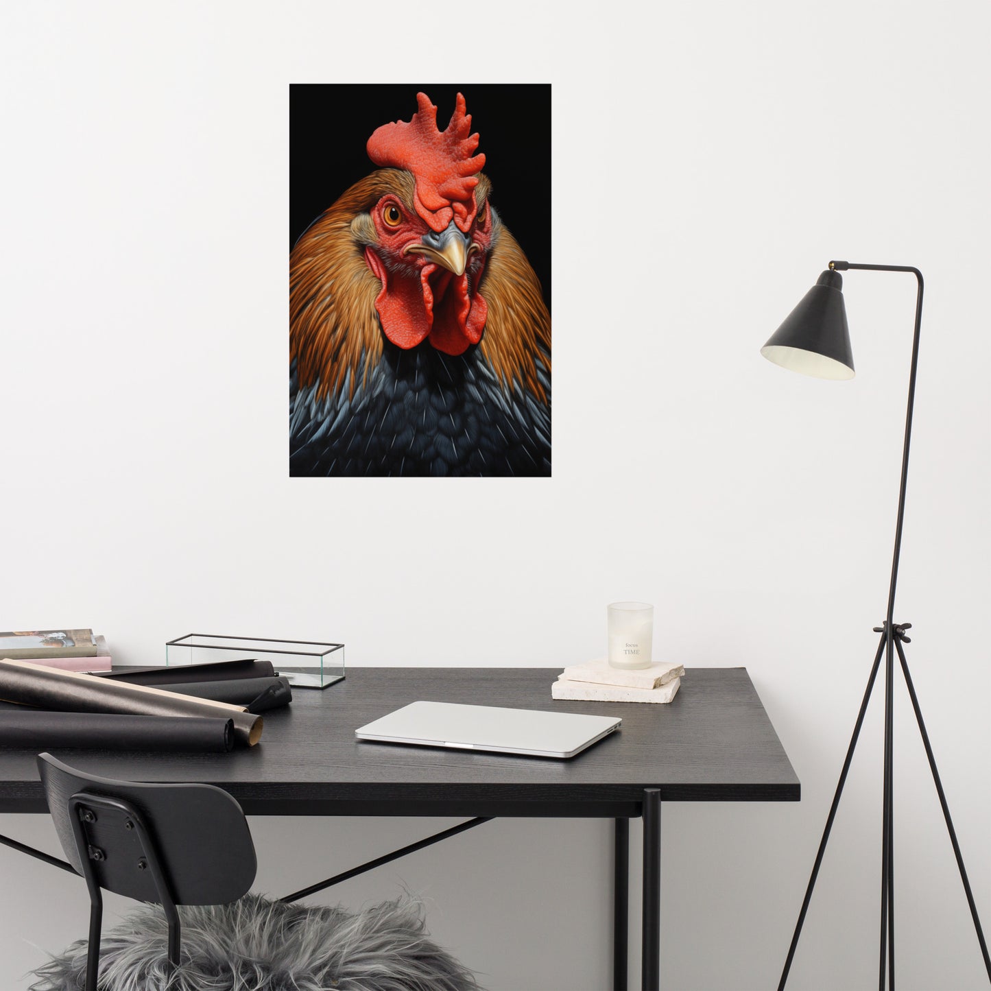 King of the Coop Rooster Portrait Photorealism - Digital Artwork Loose Art Print