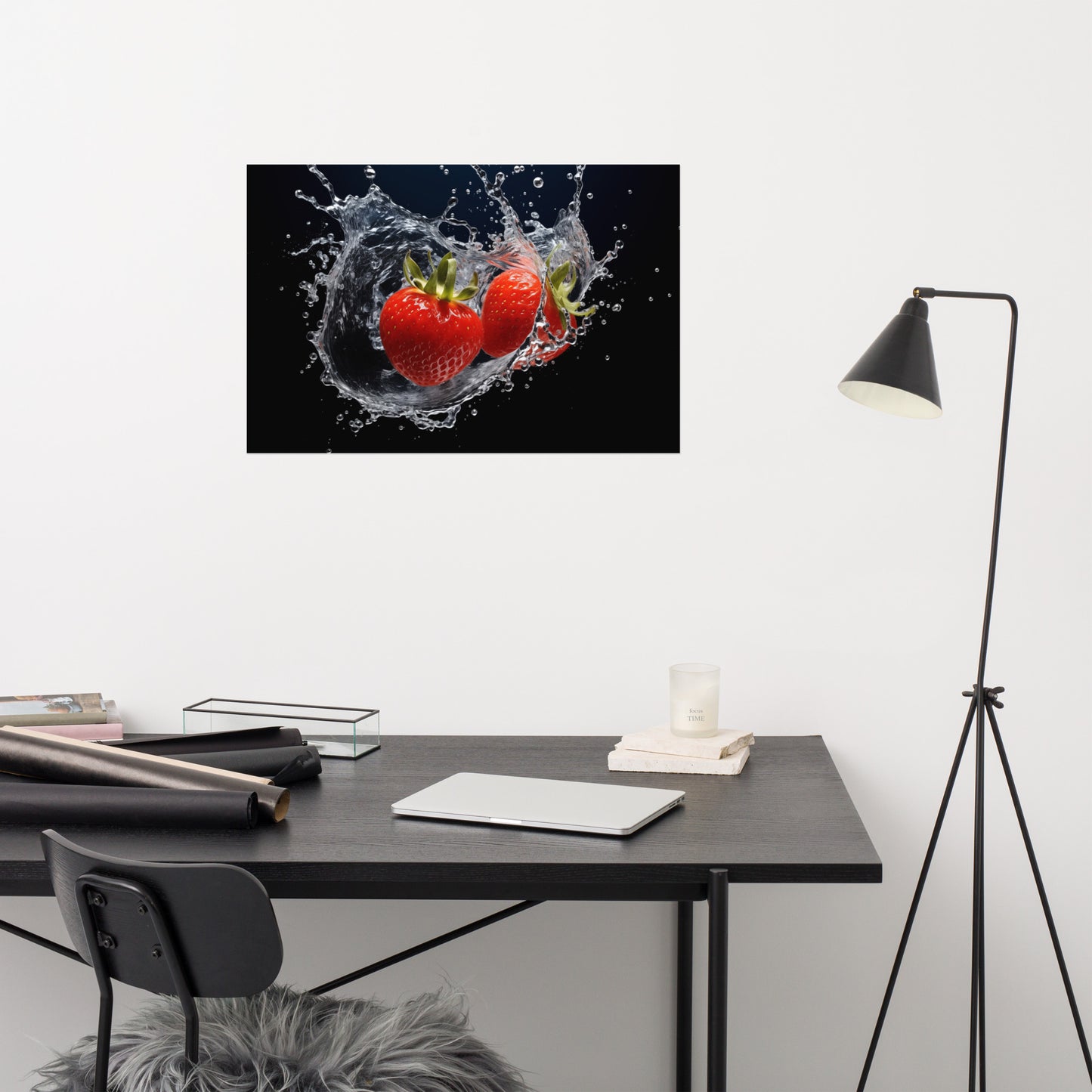 Liquid Harvest Strawberry in Water Photorealism - Digital Artwork Loose Art Print