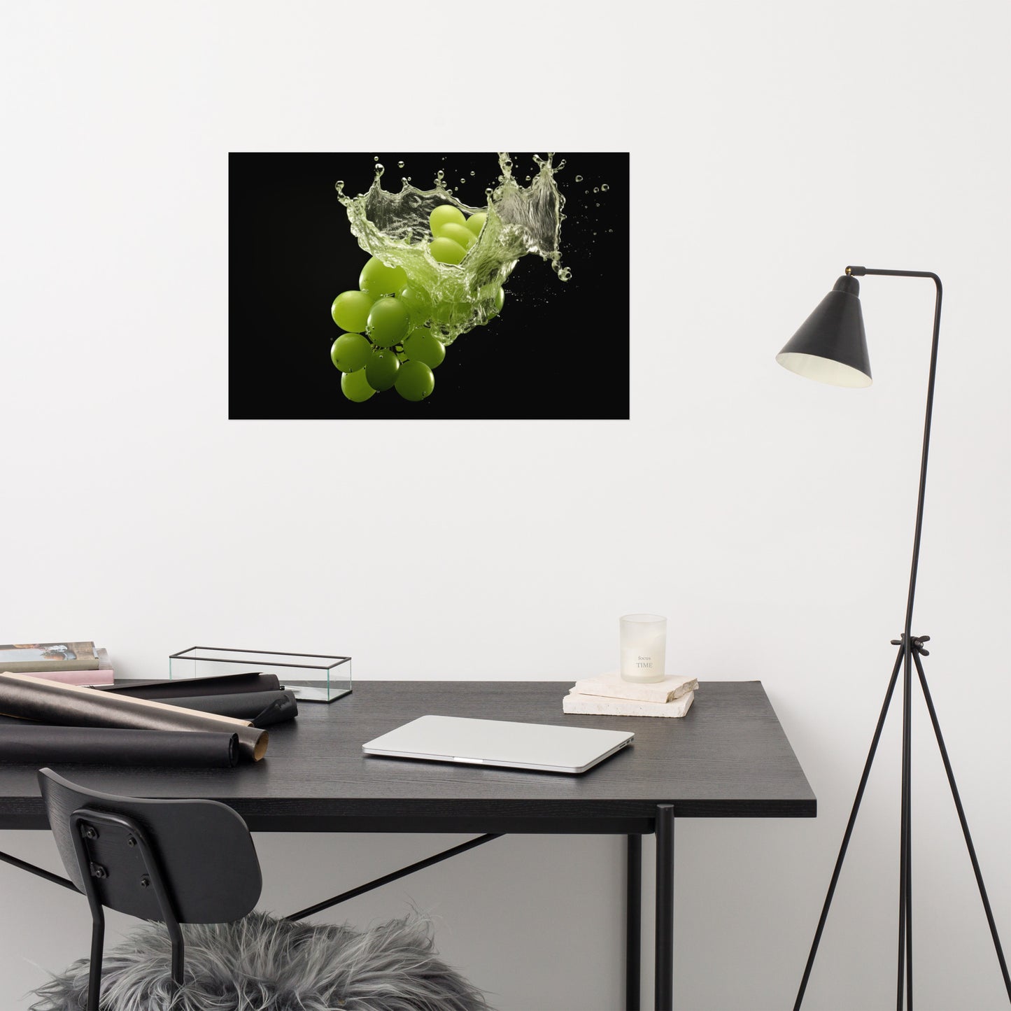 Liquid Symphony Green Grapes in Water Photorealism - Digital Artwork Loose Art Print