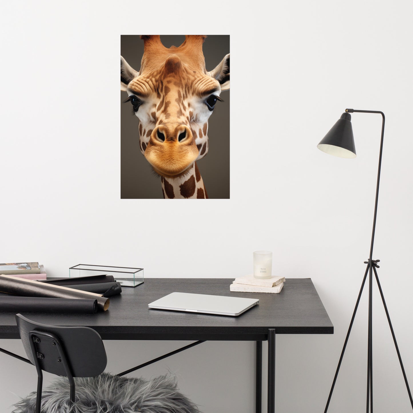 Majesty of the Savanna Giraffe Photorealism - Digital Artwork Loose Art Print