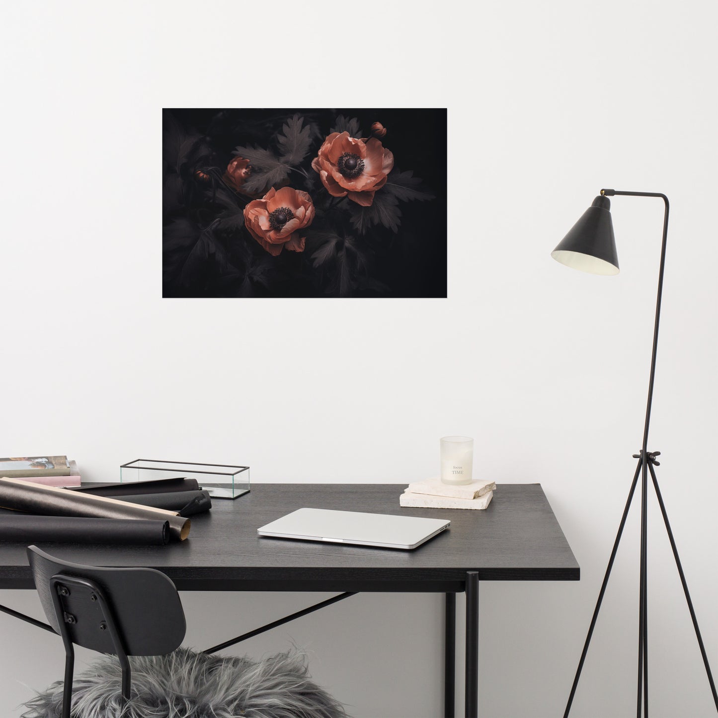 Midnight Majesty Dark Floral Photorealism - Digital Artwork Loose Art Print