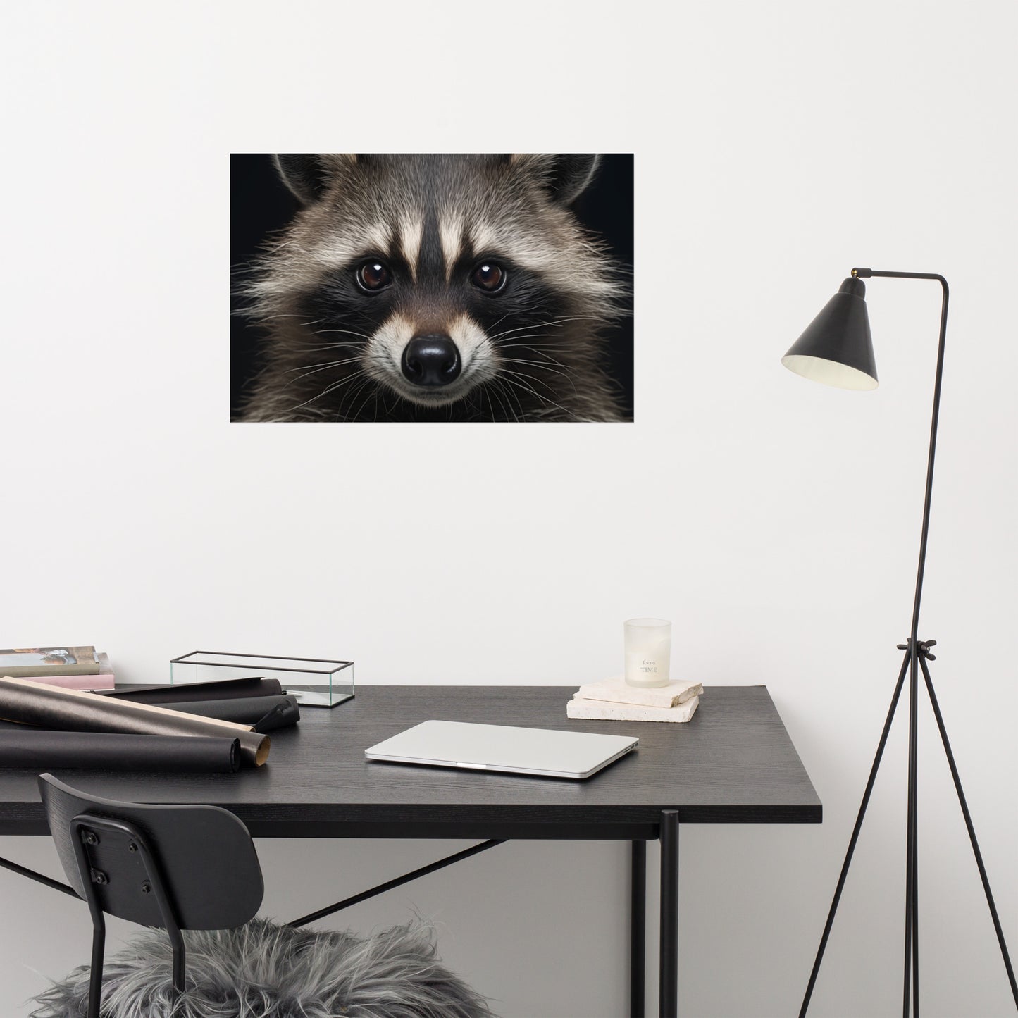 Midnight Mischief Raccoon Portrait Photorealism - Digital Artwork Loose Art Print