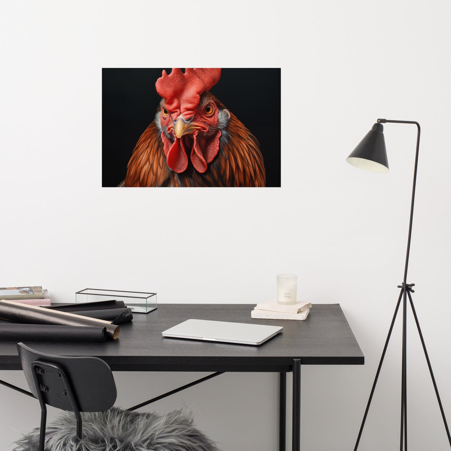 Morning Herald Rooster Portrait Photorealism - Digital Artwork Loose Art Print