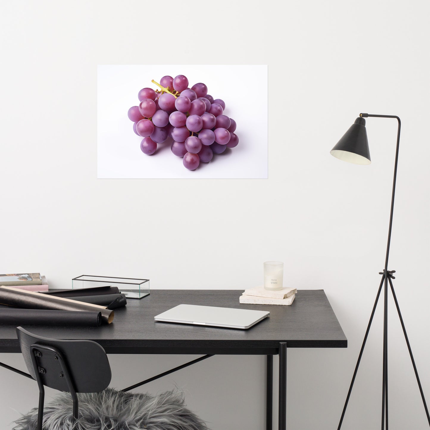 Nature's Candy Purple Grapes on White photorealism - Digital Artwork Loose Art Print