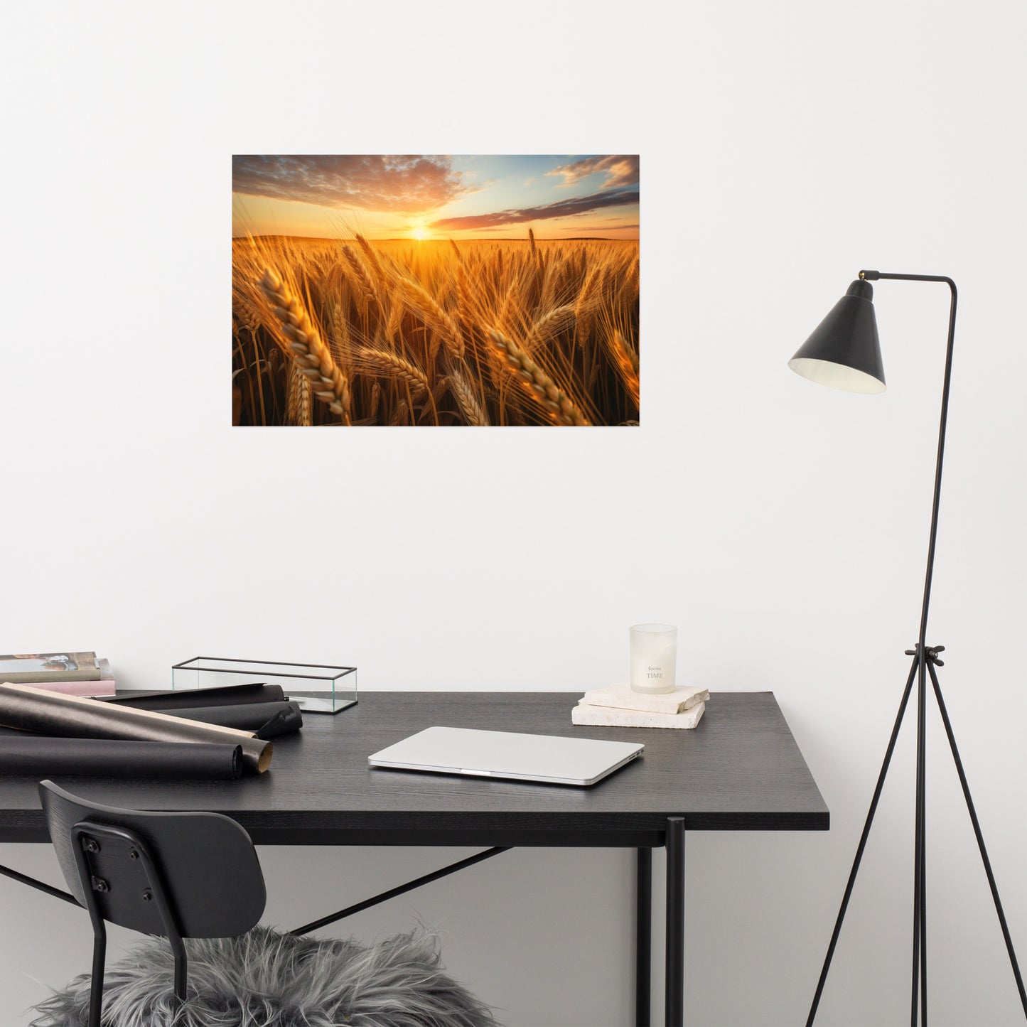 Nature's Bounty Minimal Botanical Rustic Subdued Wheat Crops Photorealism - Digital Artwork Loose Art Print