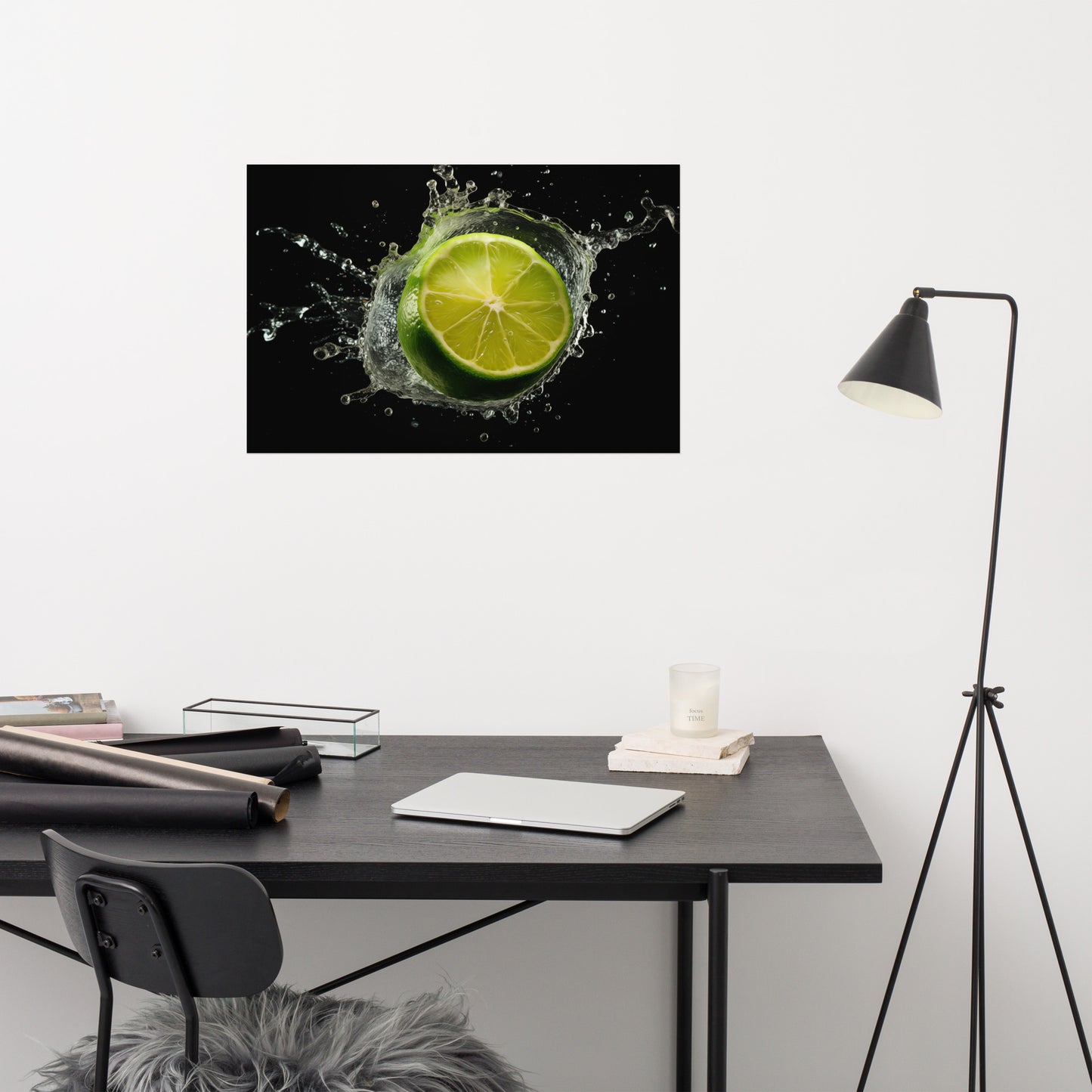 Nature's Refreshment Cut Lime in Water Photorealism - Digital Artwork Loose Art Print