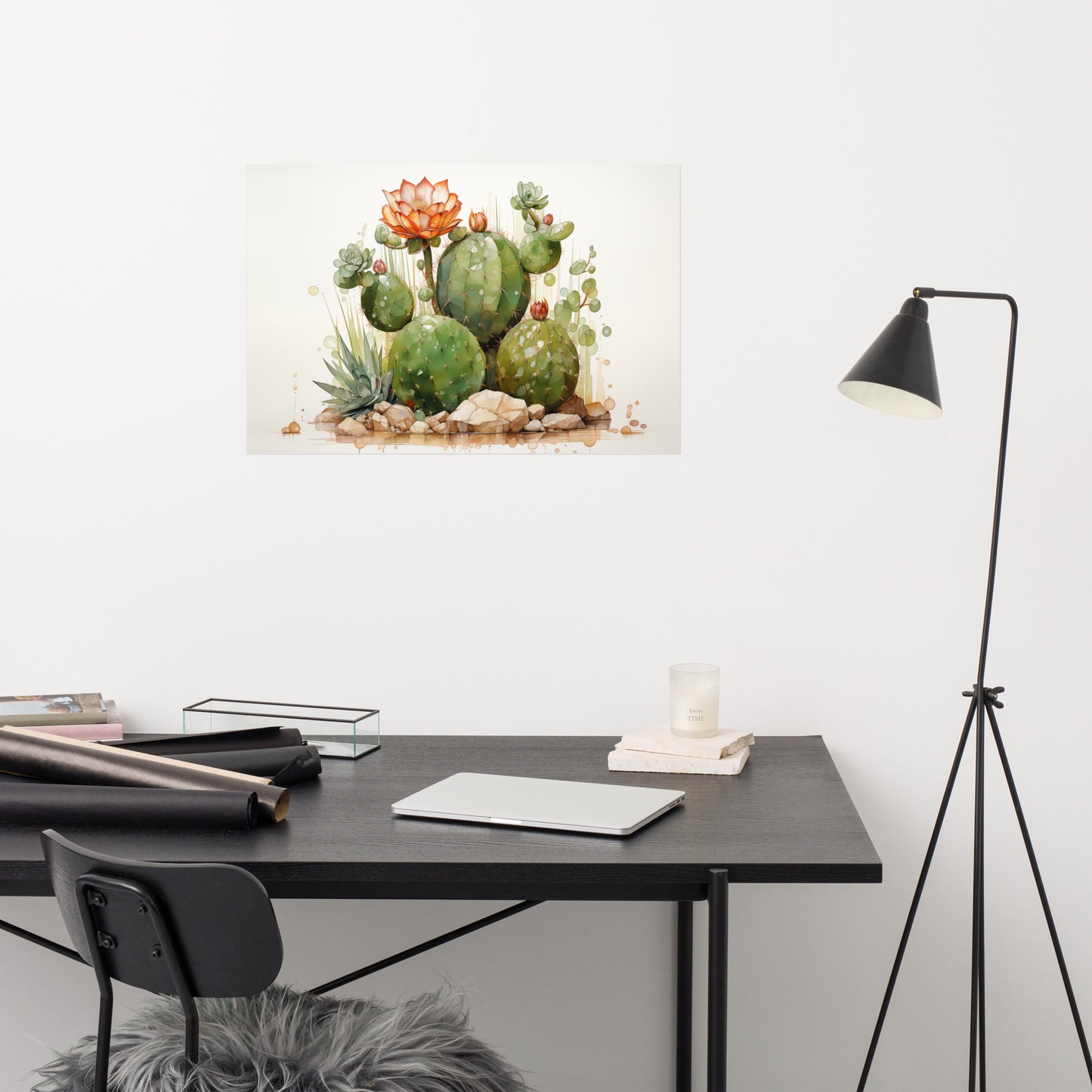 Flowering Cacti Still Life Cactus Watercolor Painting - Digital Artwork Loose Art Print