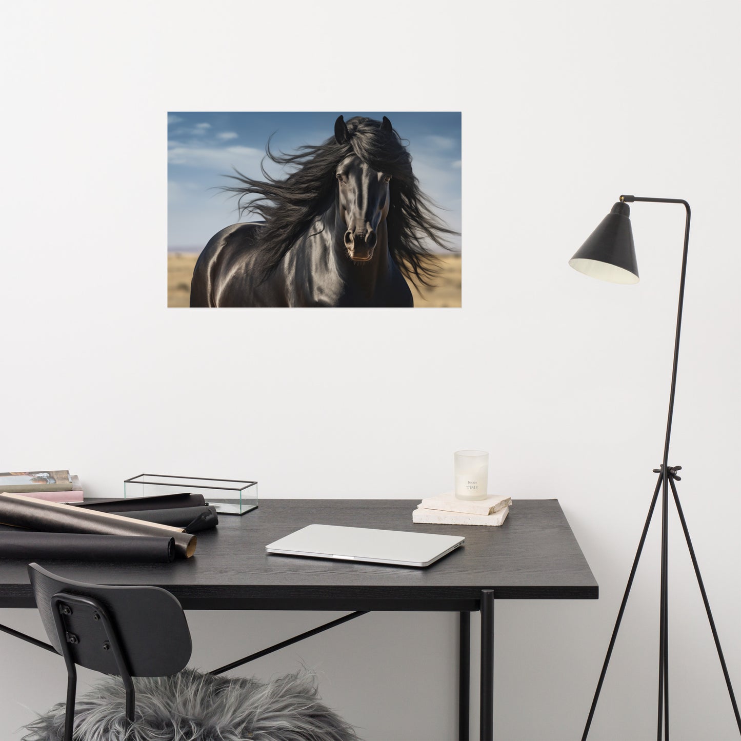 Ebony Flow - Minimal Horse Photorealism - Digital Artwork Loose Art Print