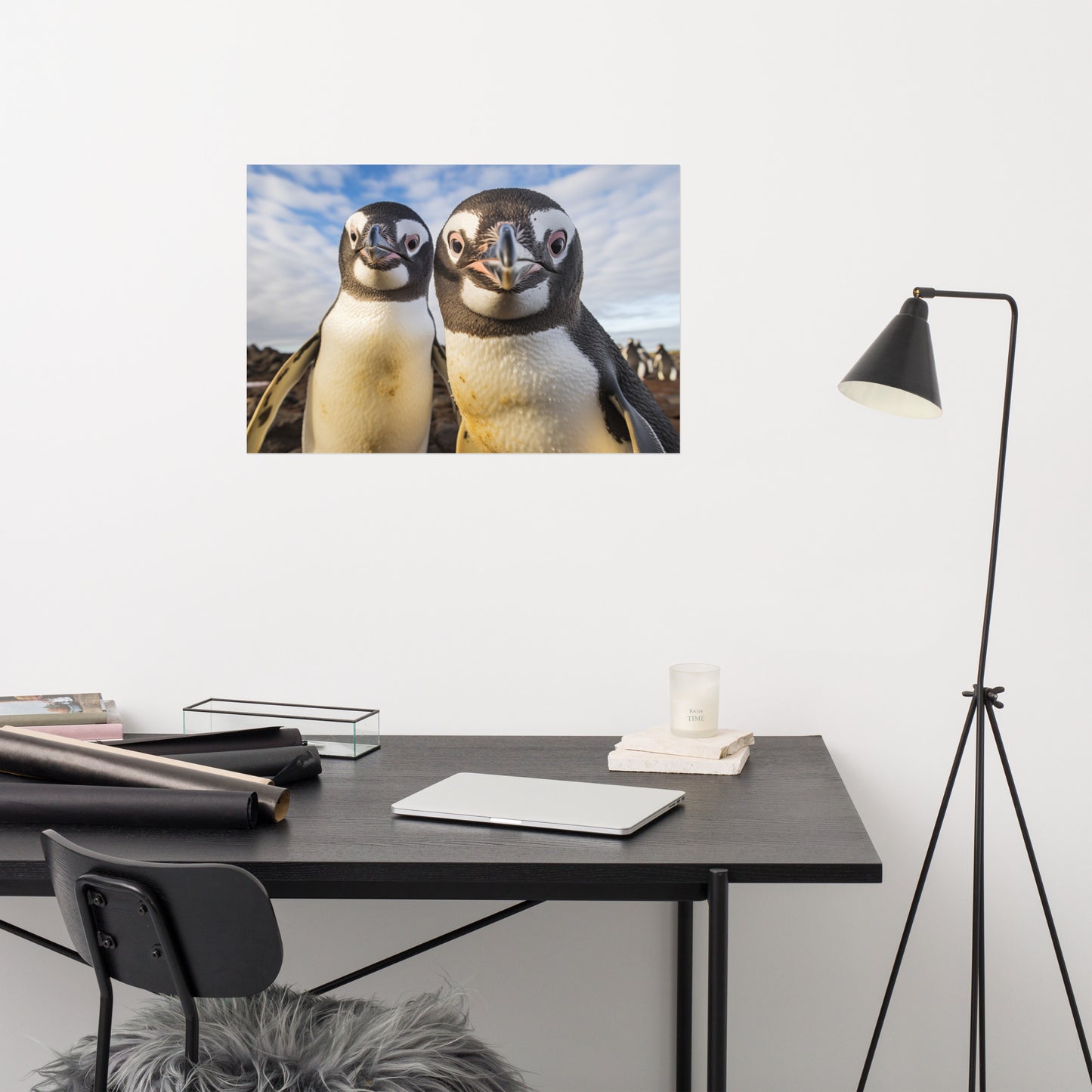 Penguin Pair Photorealism - Digital Artwork Loose Art Print