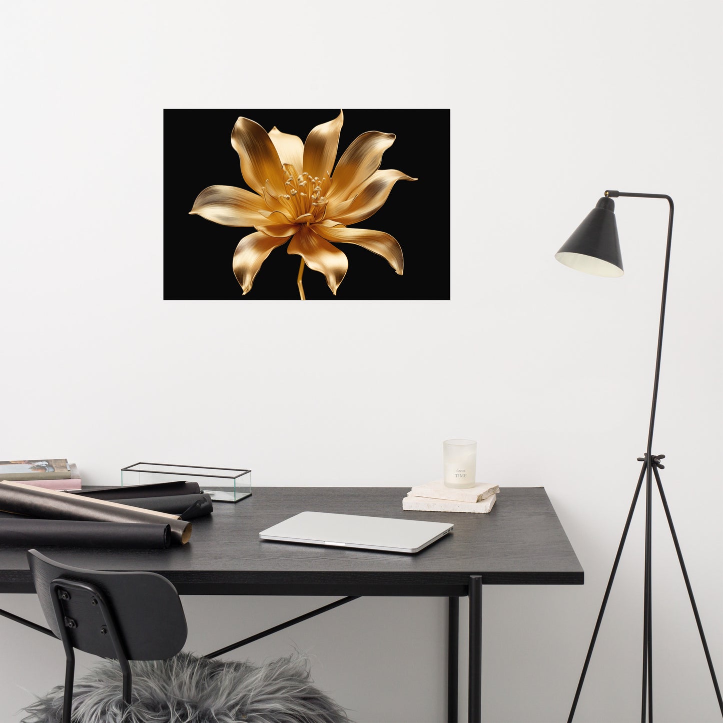 Petals of Gold Floral Gold Color Photorealism - Digital Artwork Loose Art Print